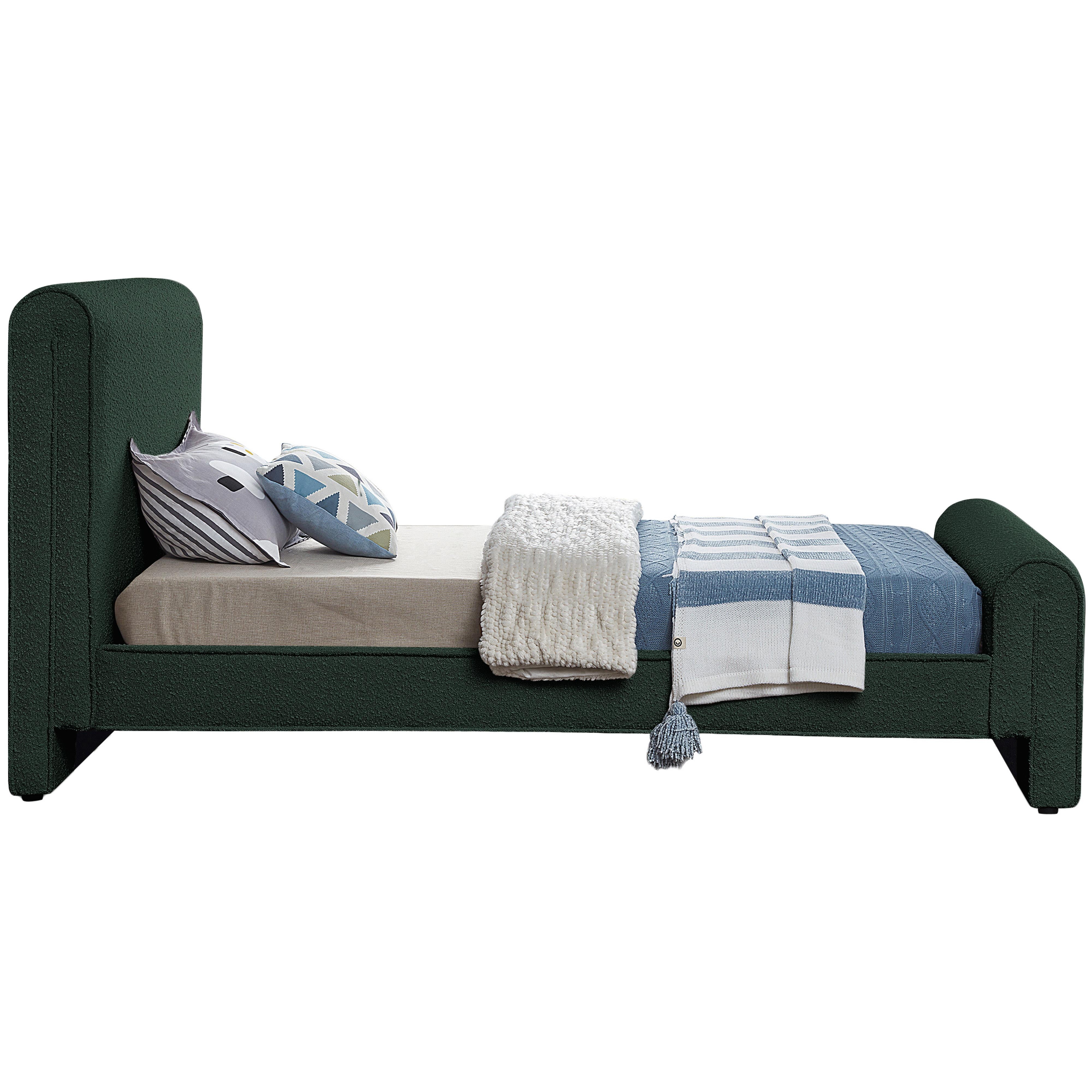 Meridian Stylus Green Boucle Fabric Twin Bed (3 Boxes)