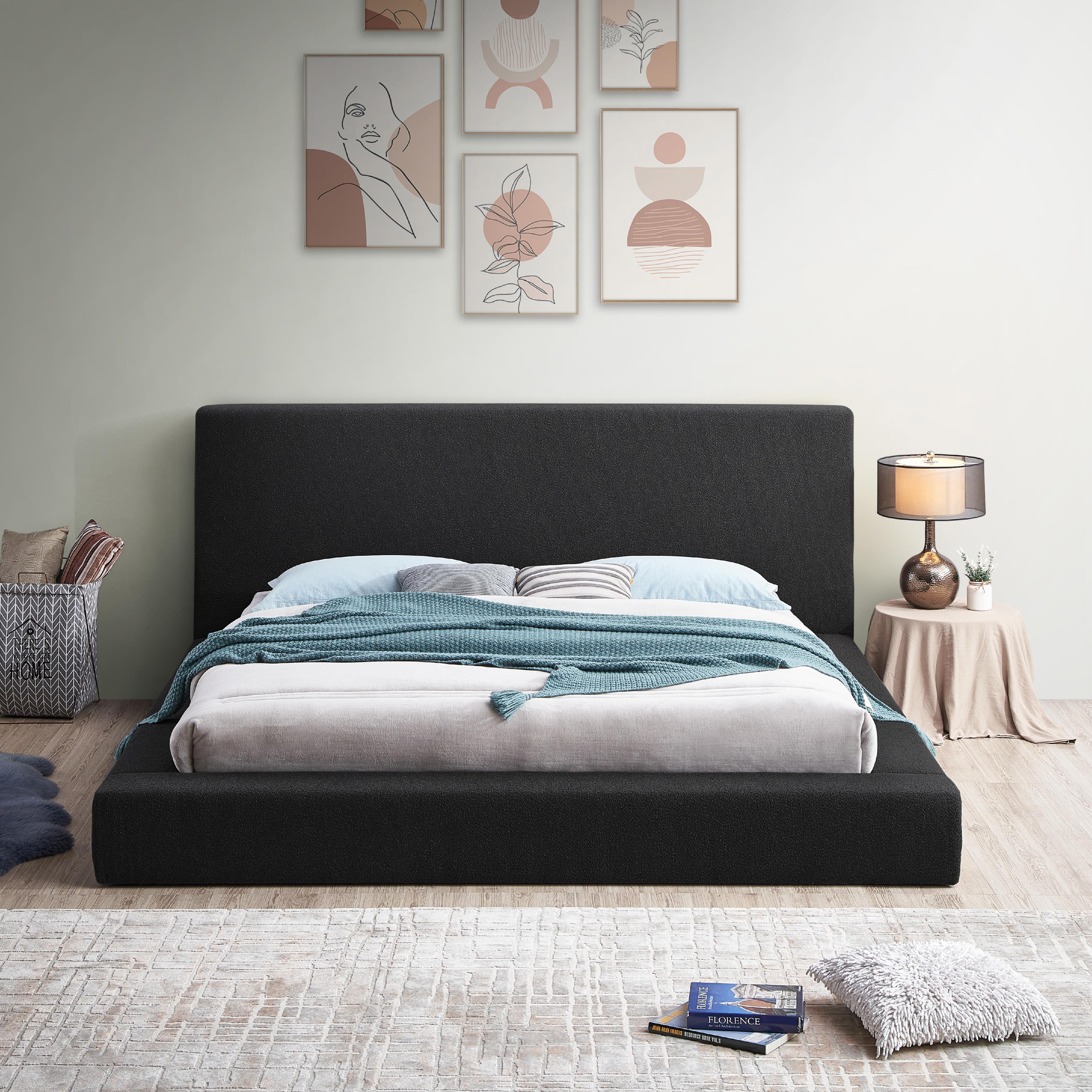 Meridian Terra Black Boucle Fabric Full Bed