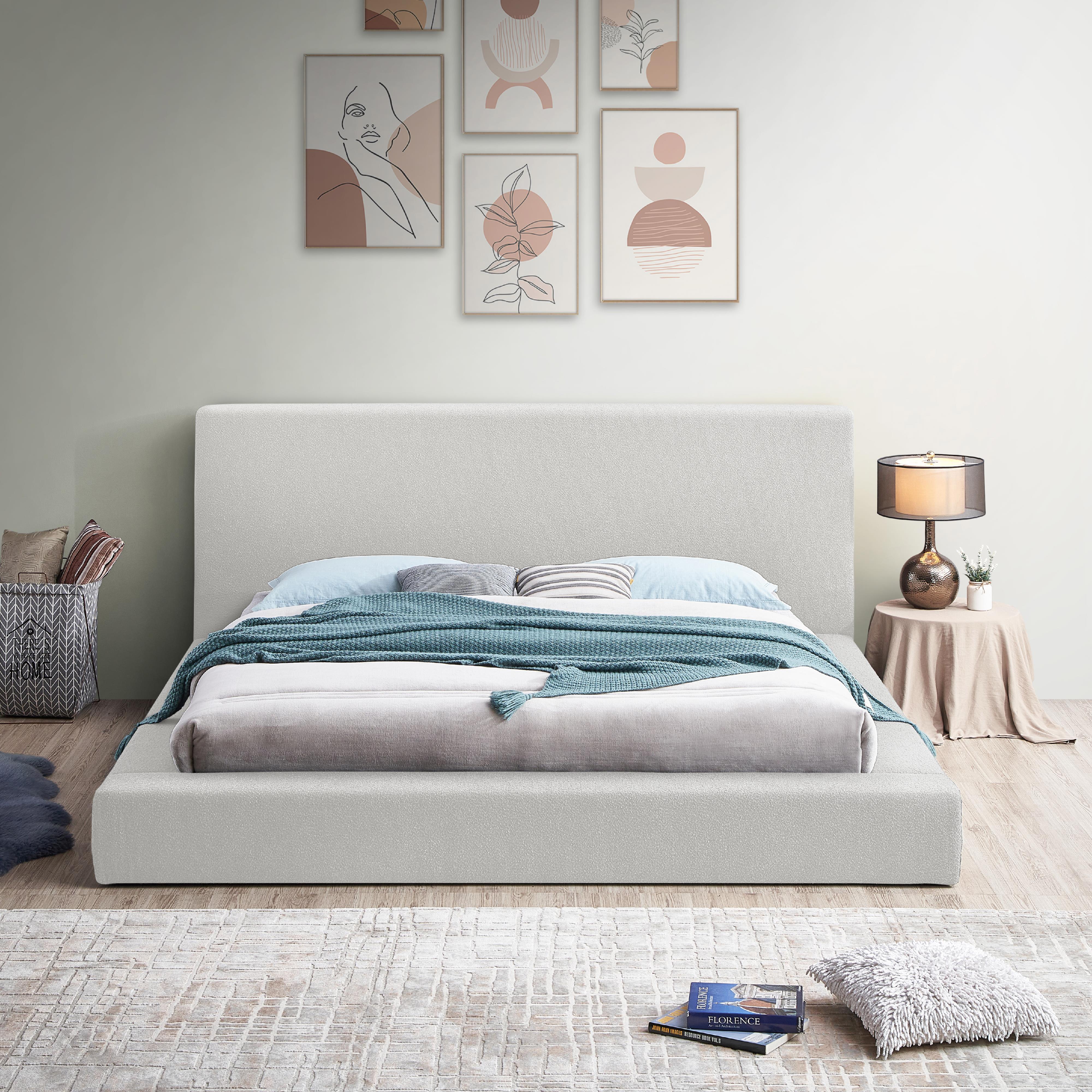 Meridian Terra Cream Boucle Fabric Full Bed