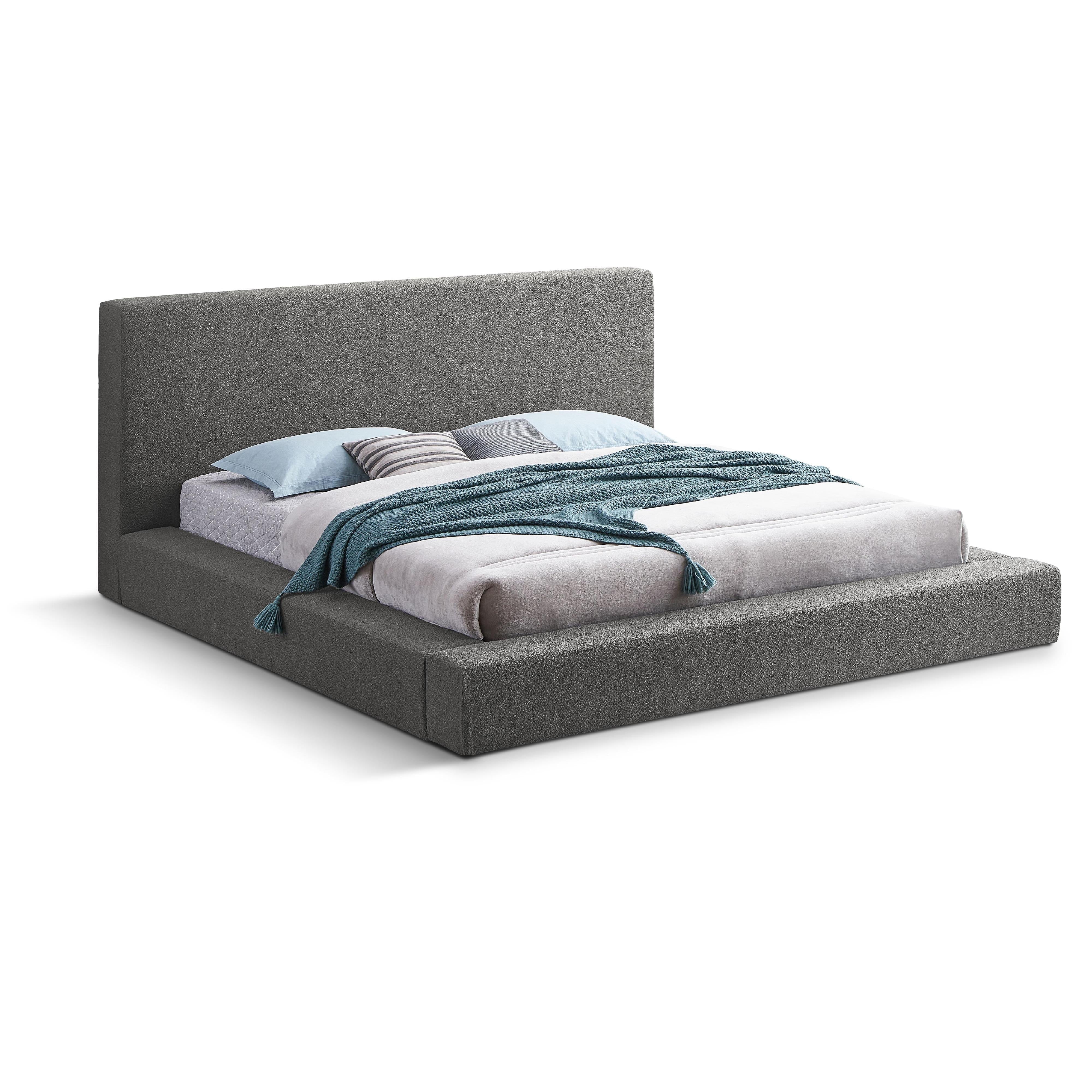 Meridian Terra Grey Boucle Fabric Full Bed