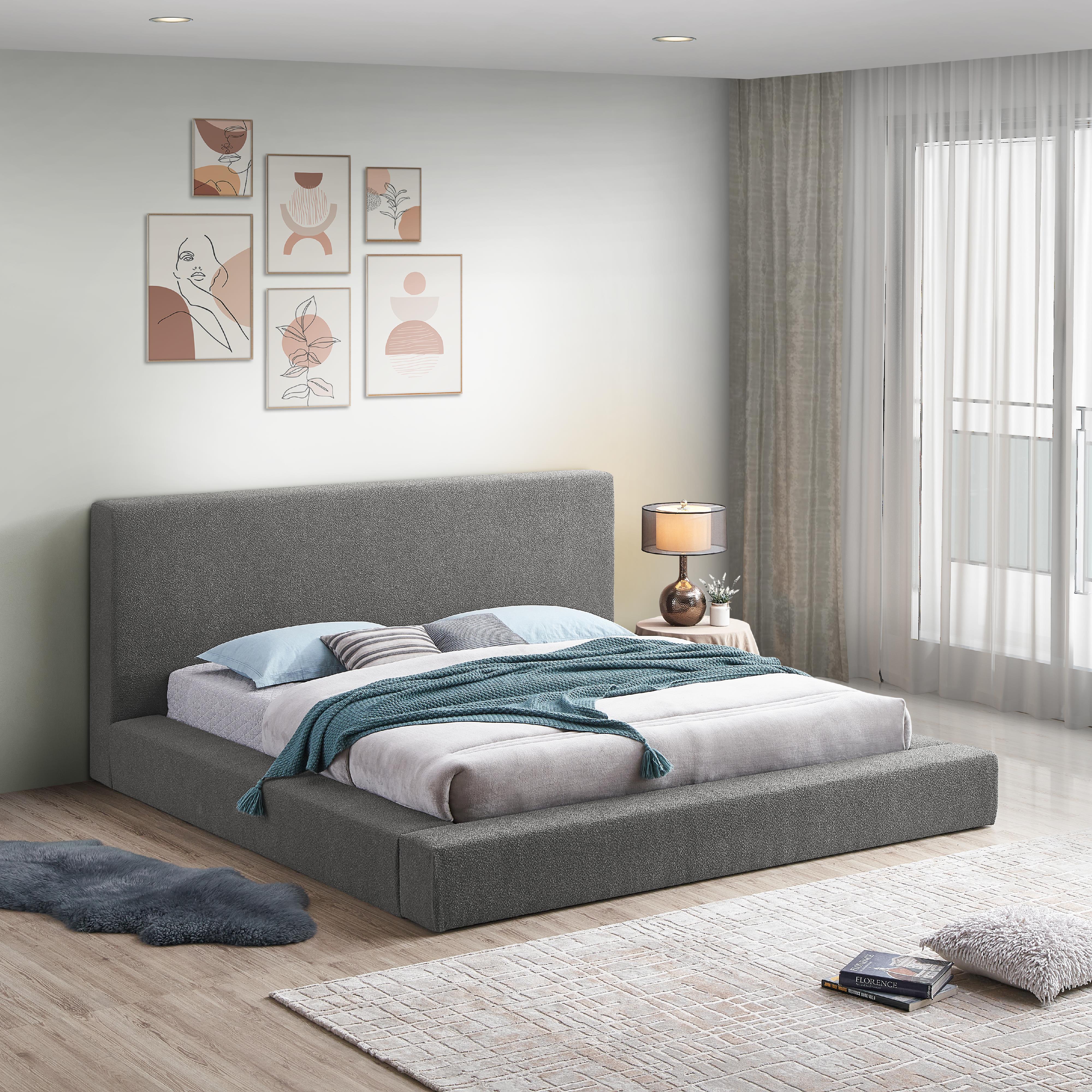 Meridian Terra Grey Boucle Fabric Full Bed