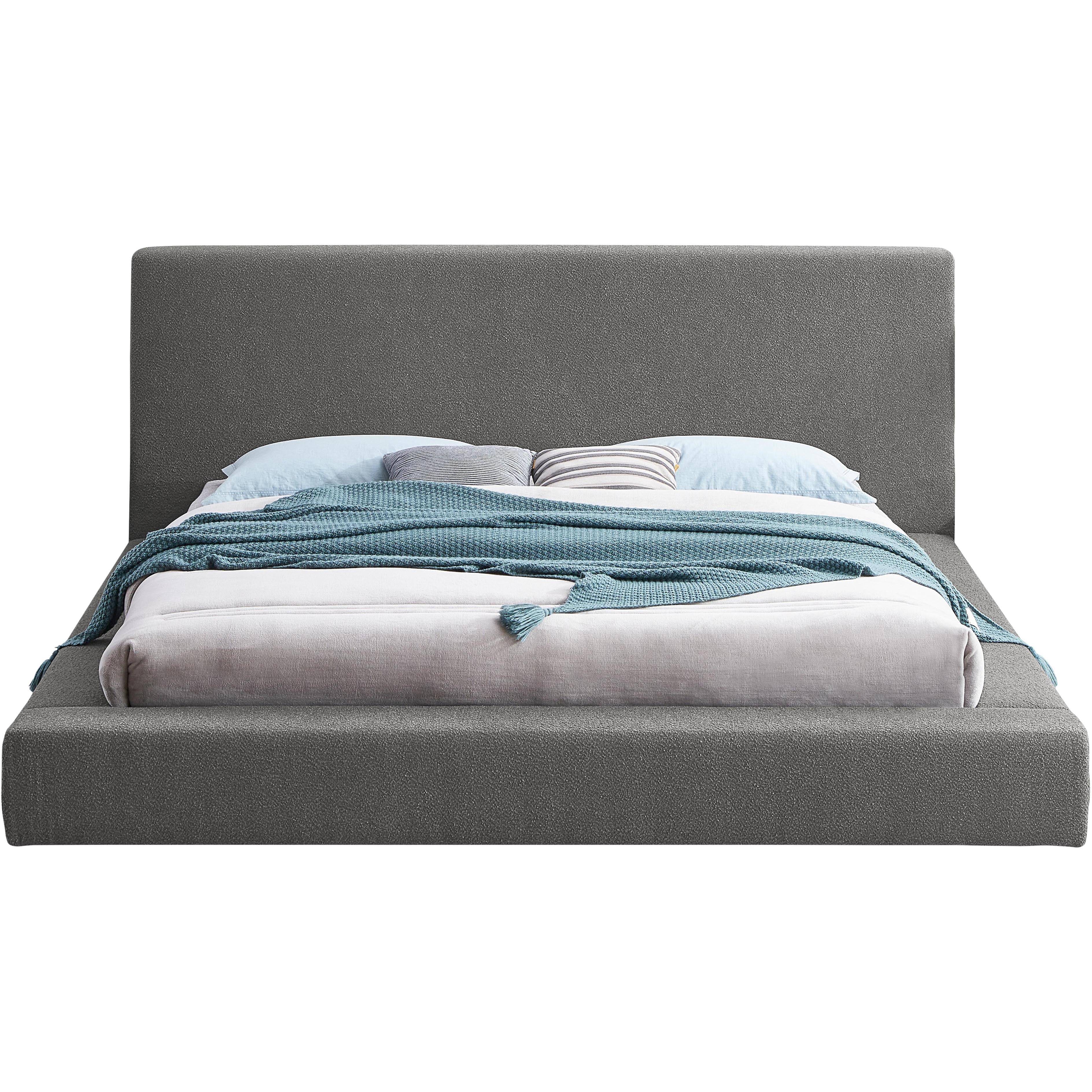 Meridian Terra Grey Boucle Fabric Full Bed