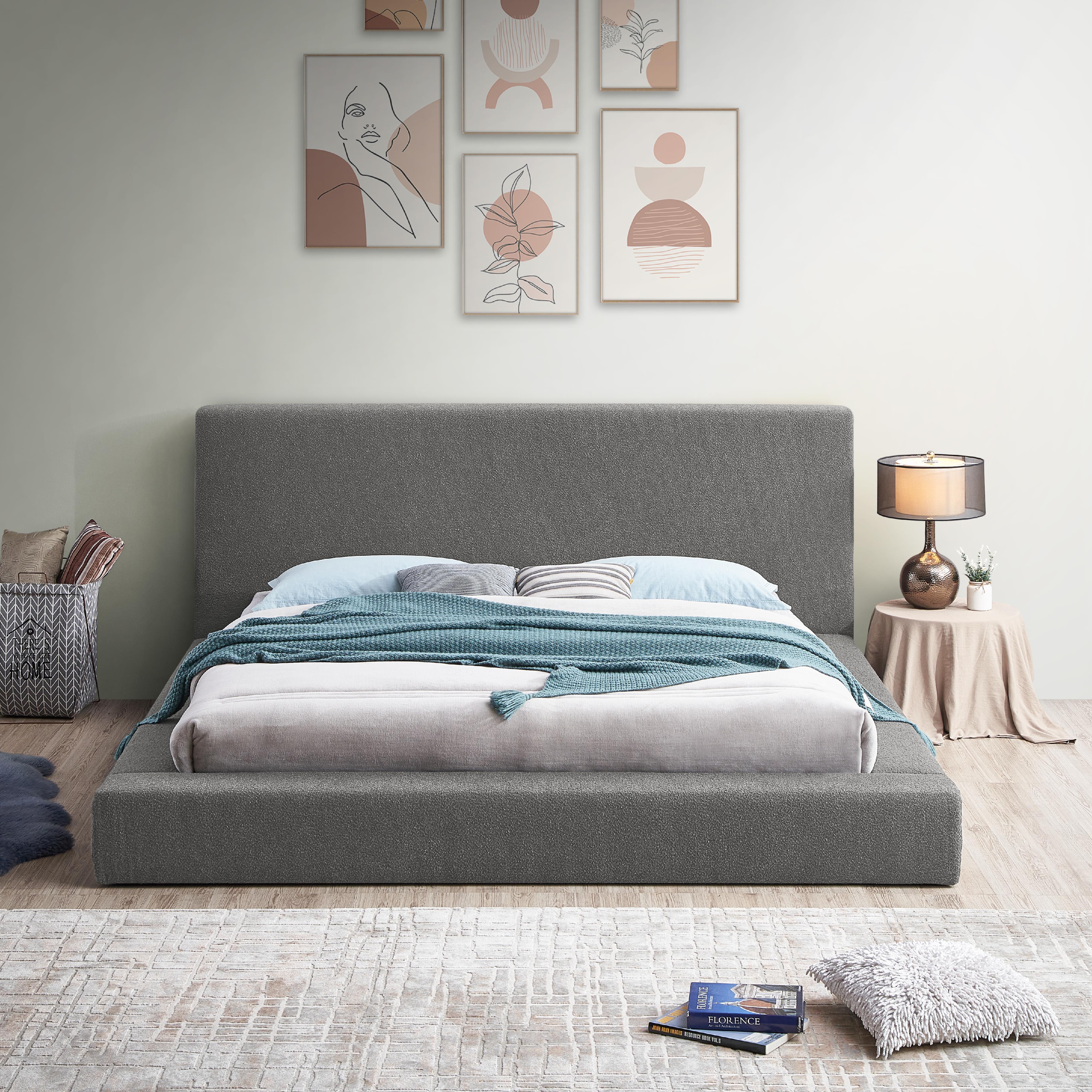 Meridian Terra Grey Boucle Fabric Full Bed