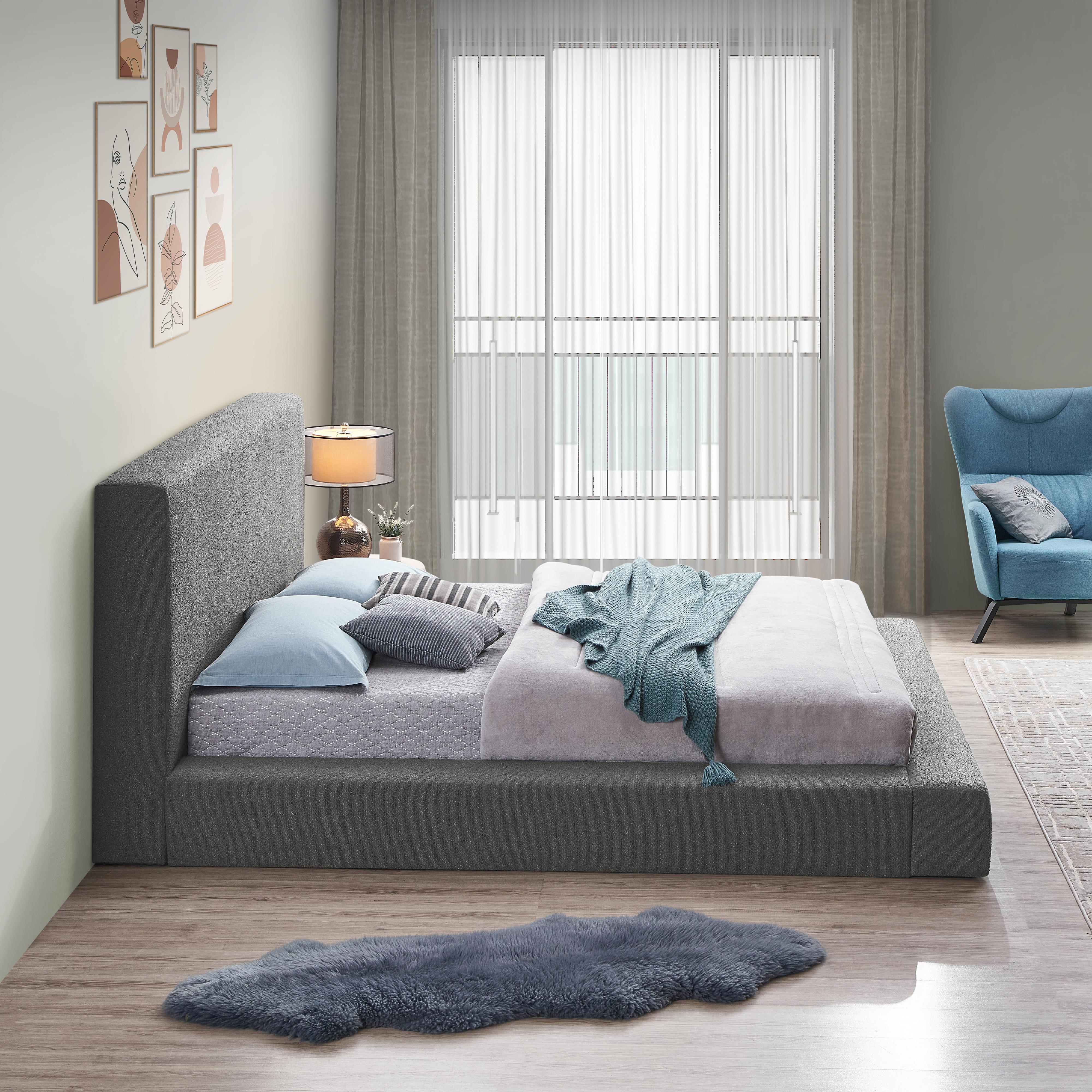 Meridian Terra Grey Boucle Fabric Full Bed