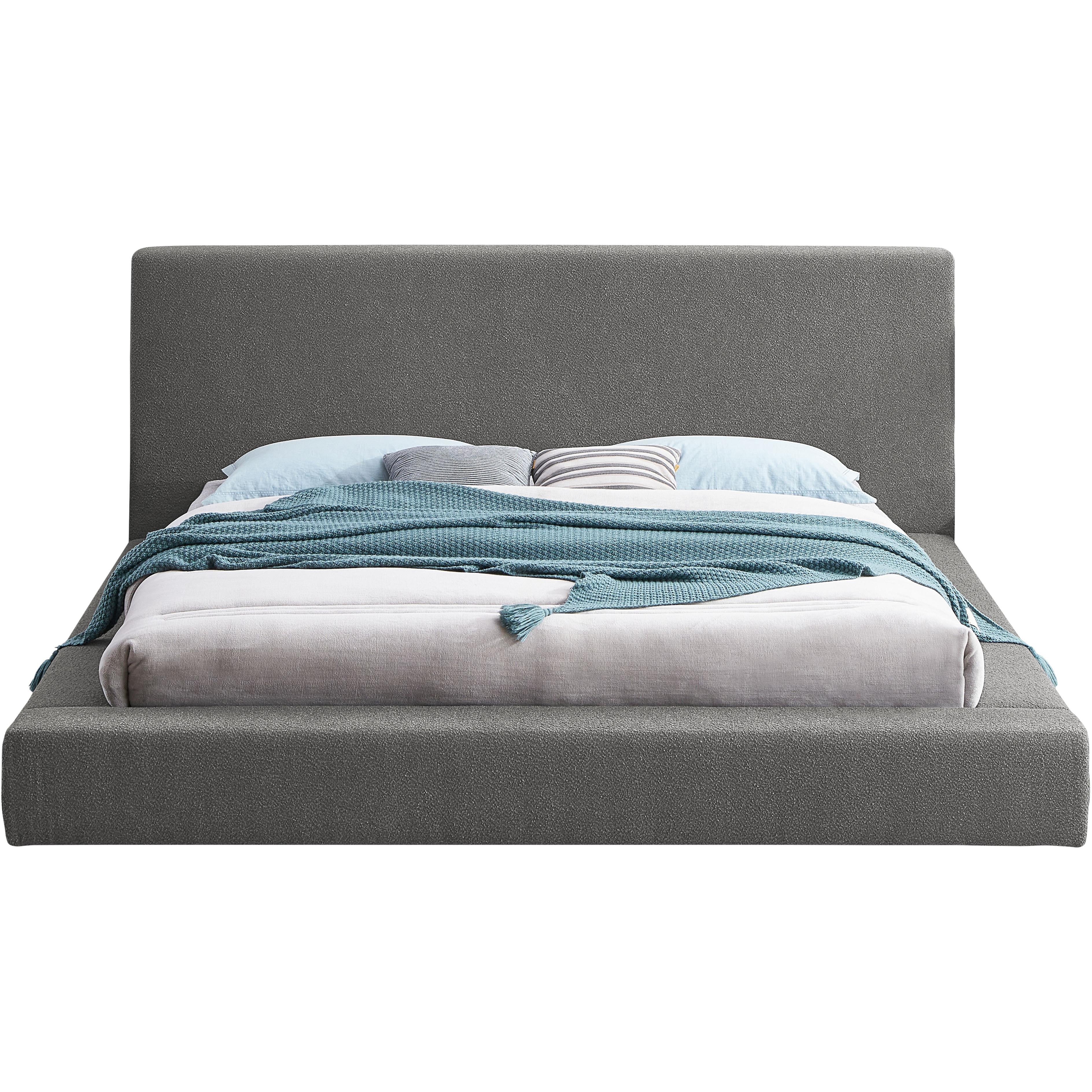 Meridian Terra Grey Boucle Fabric King Bed