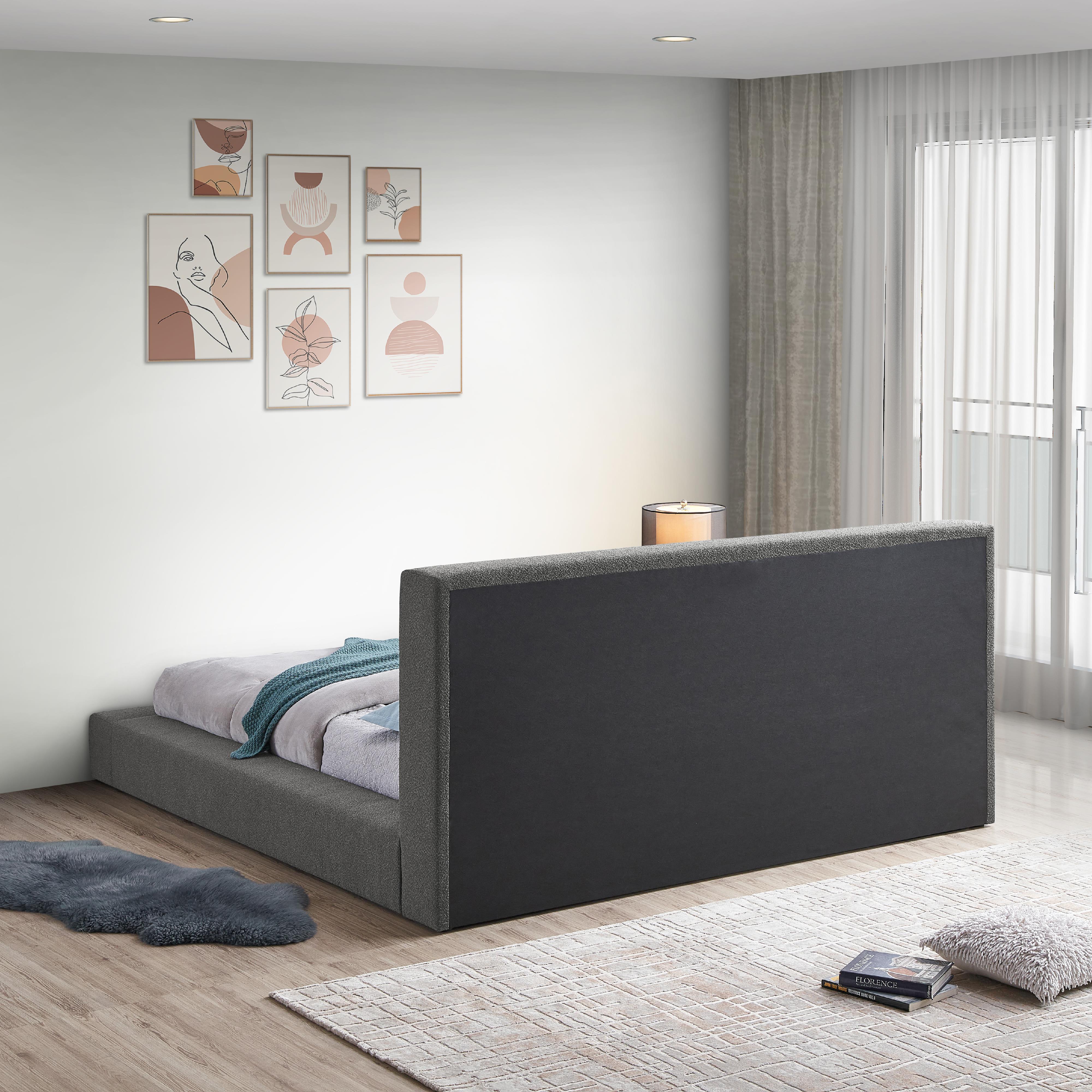 Meridian Terra Grey Boucle Fabric King Bed