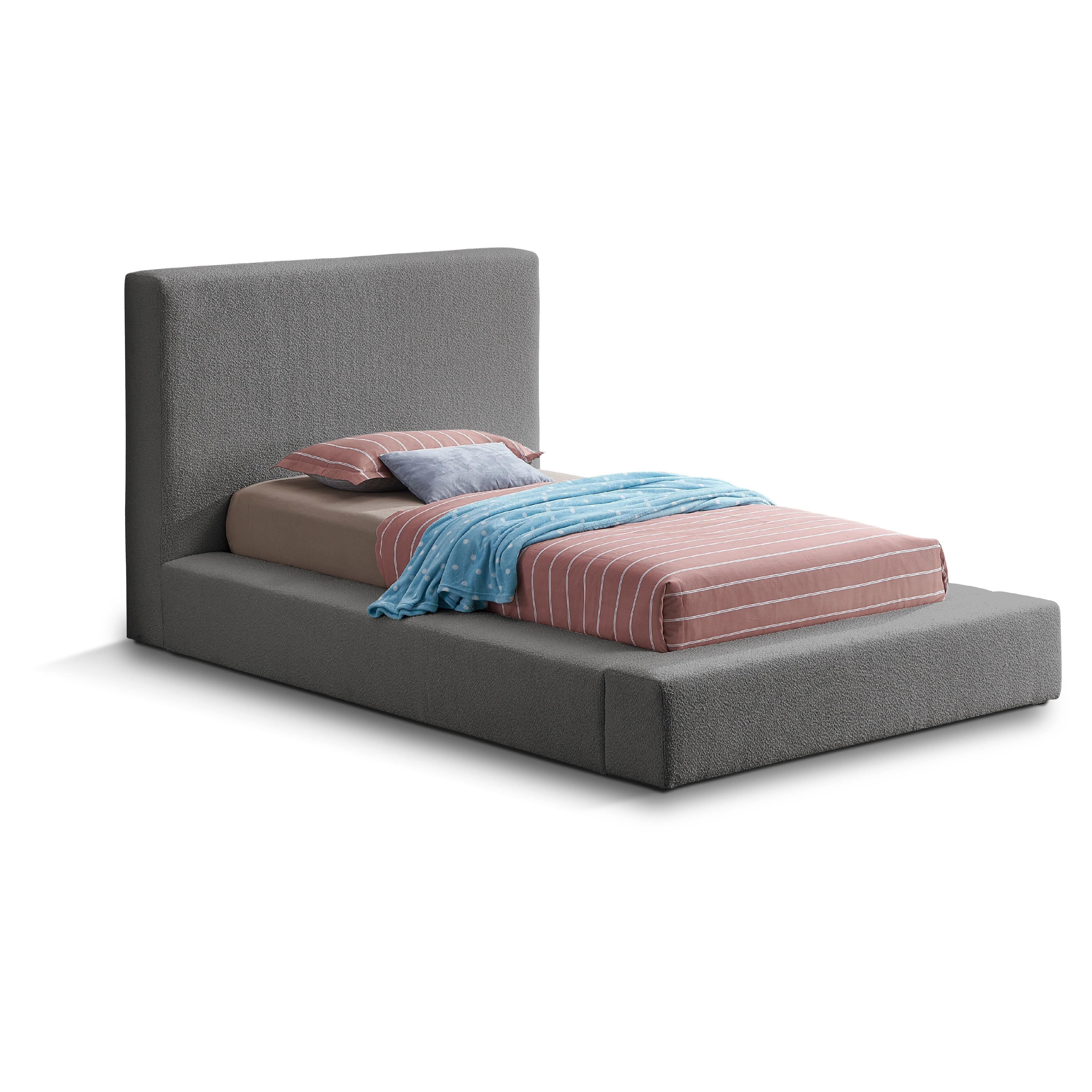 Meridian Terra Grey Boucle Fabric Twin Bed