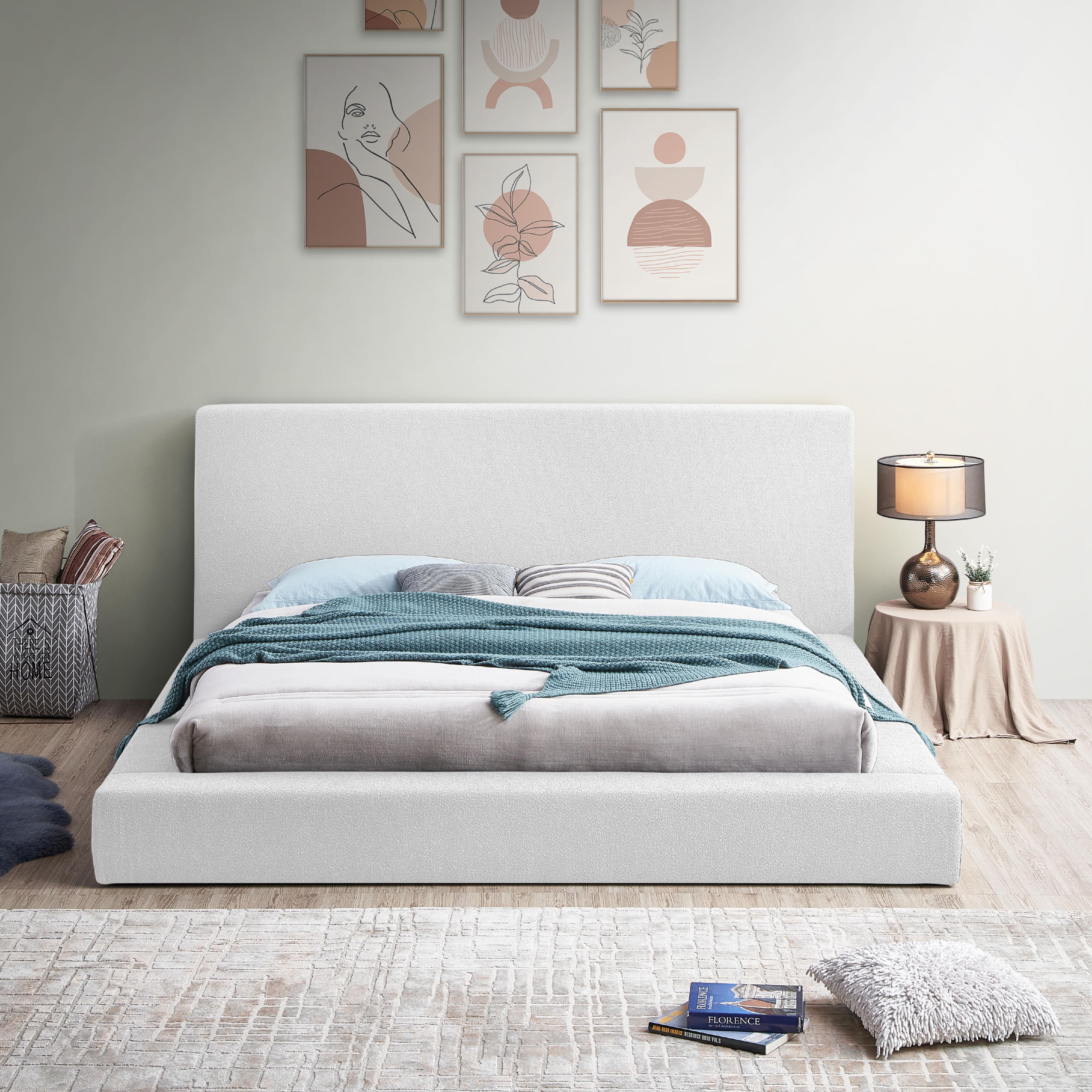 Meridian Terra White Boucle Fabric Full Bed