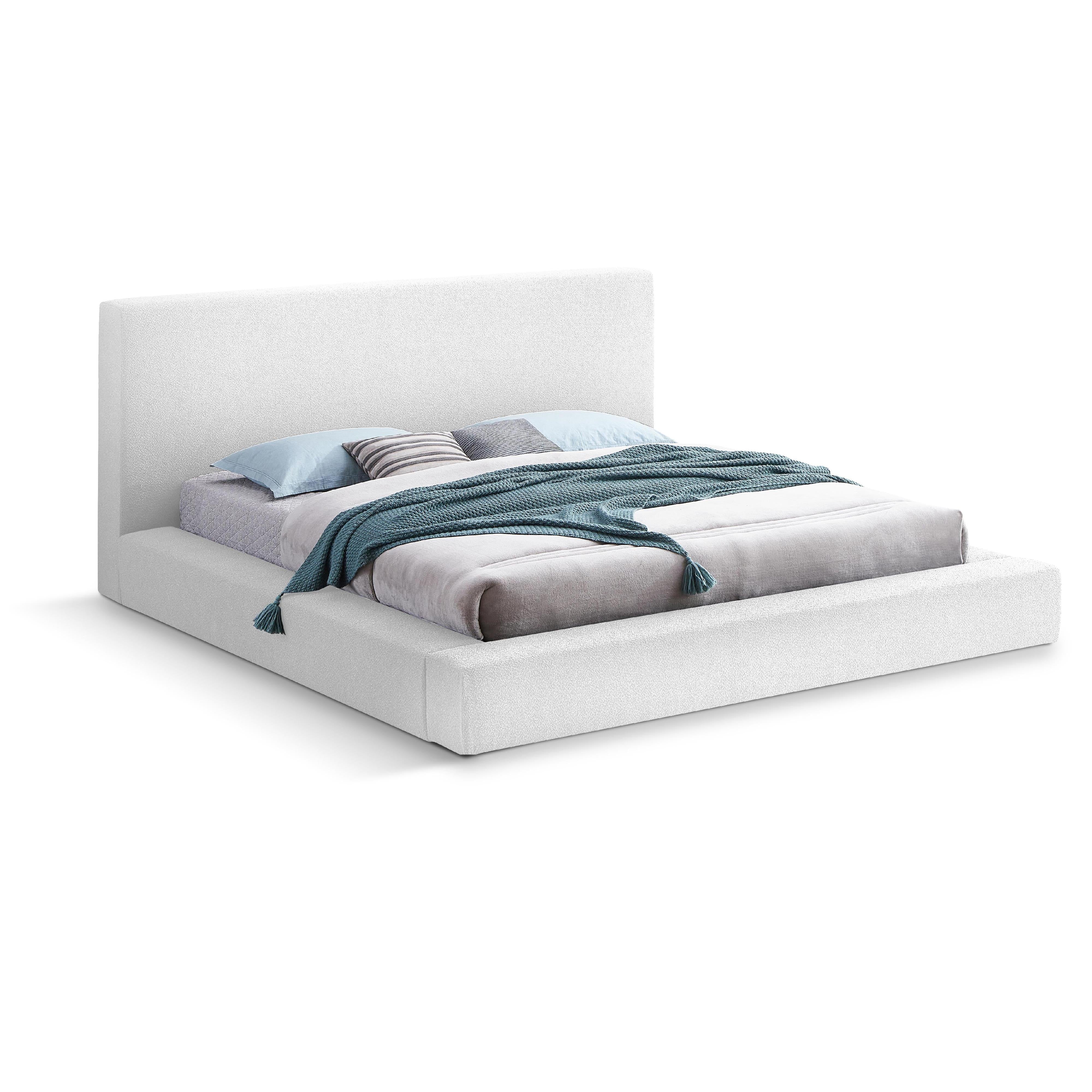 Meridian Terra White Boucle Fabric King Bed