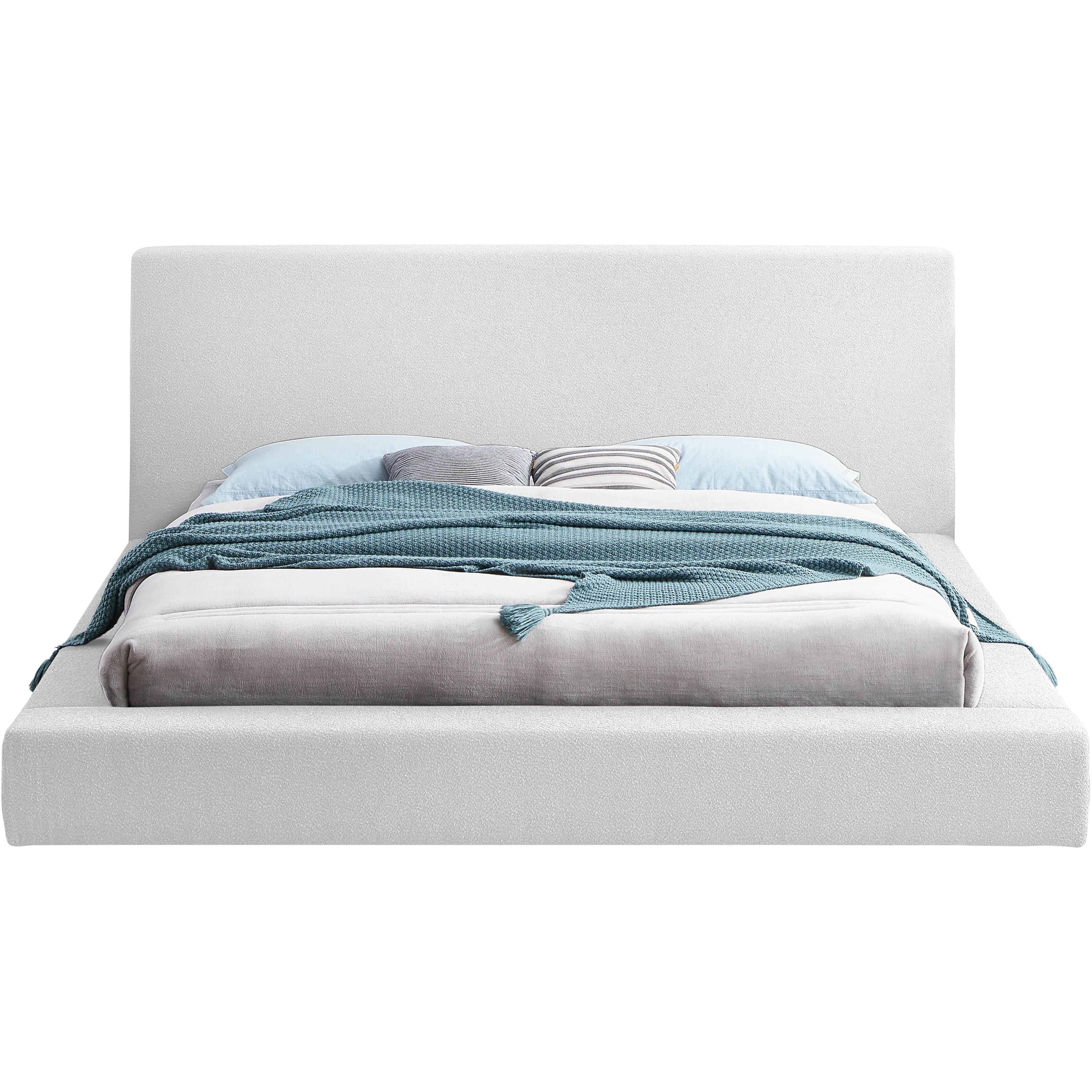 Meridian Terra White Boucle Fabric King Bed