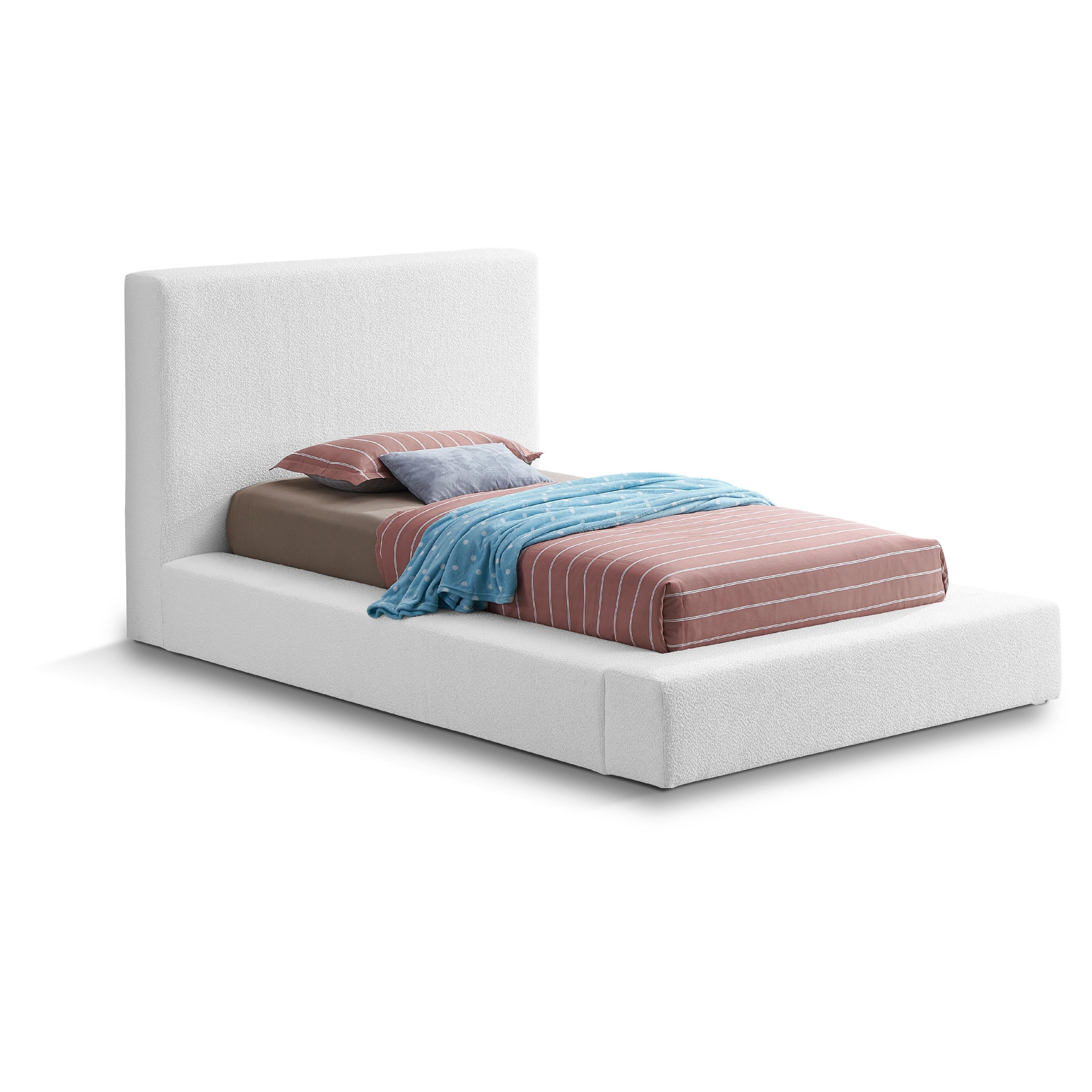 Meridian Terra White Boucle Fabric Twin Bed