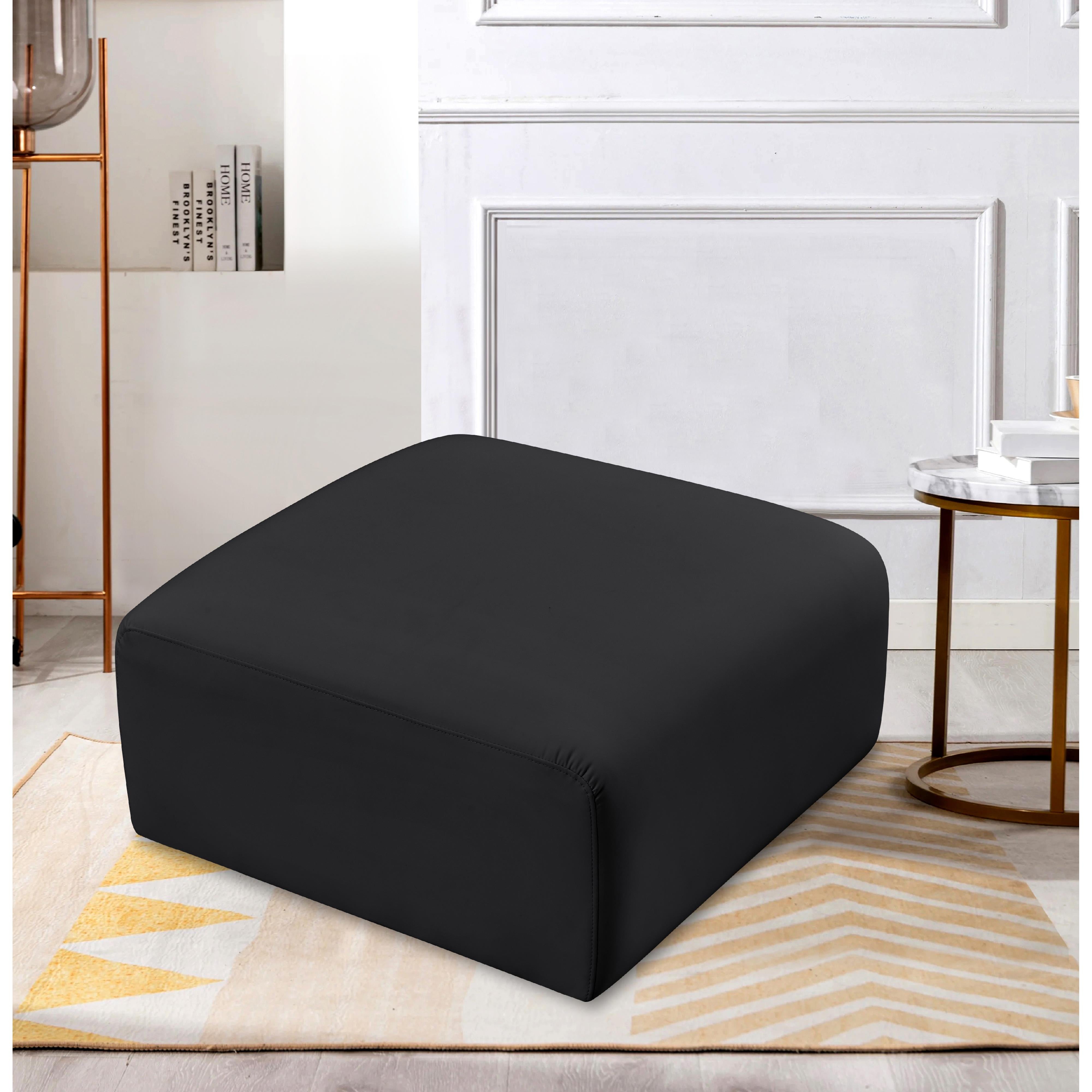 Meridian Arc Black Vegan Leather Ottoman