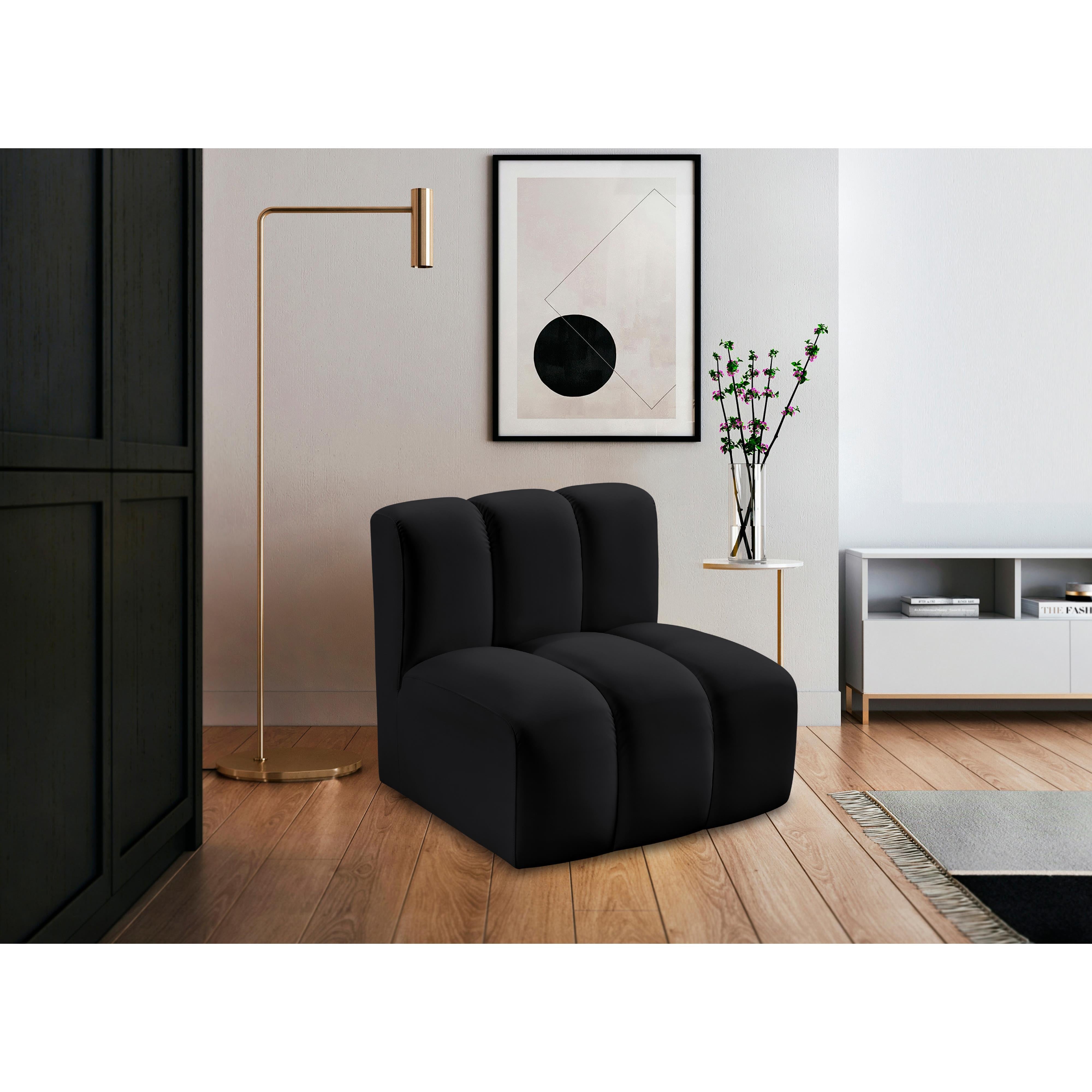 Meridian Arc Black Vegan Leather Straight Chair