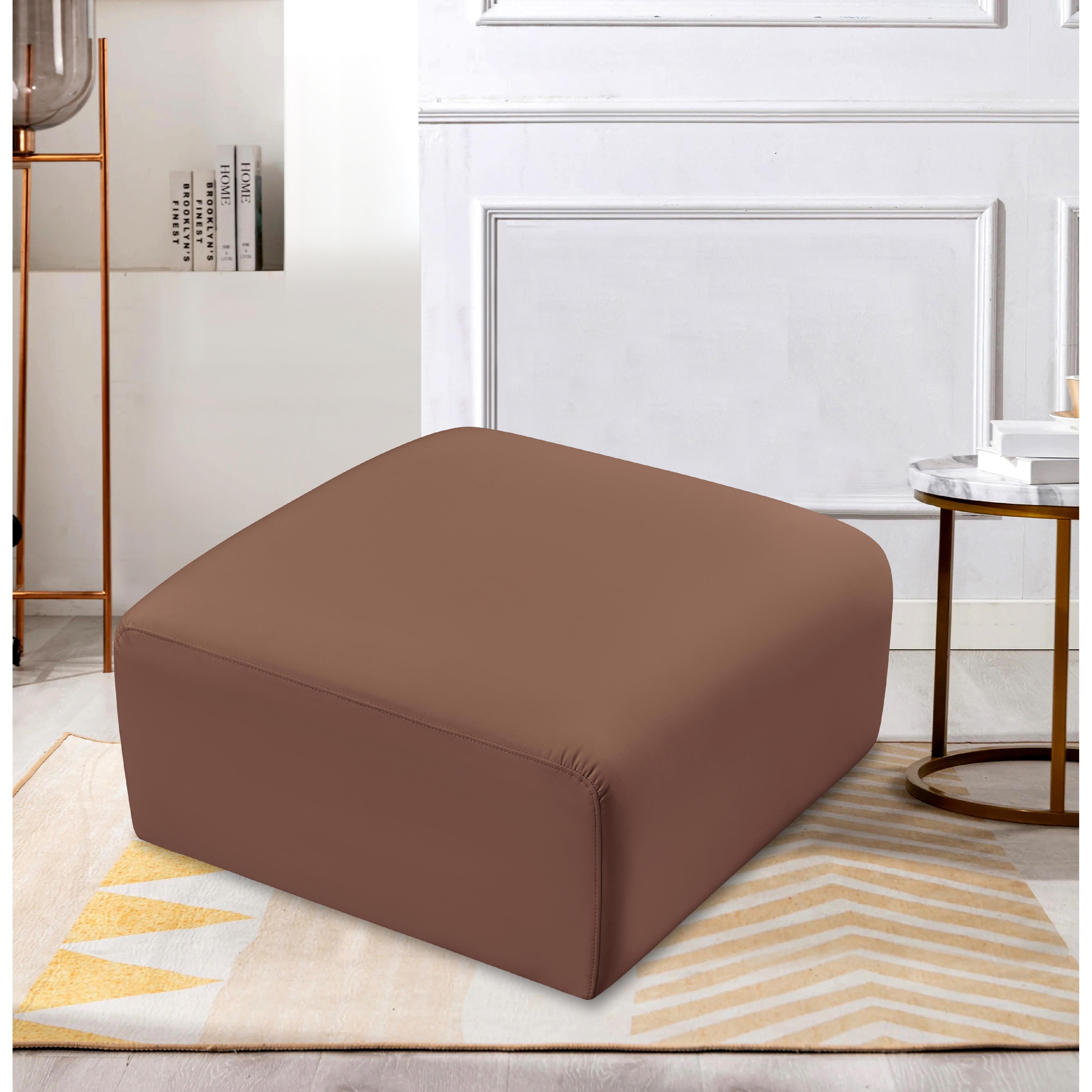 Meridian Arc Cognac Vegan Leather Ottoman