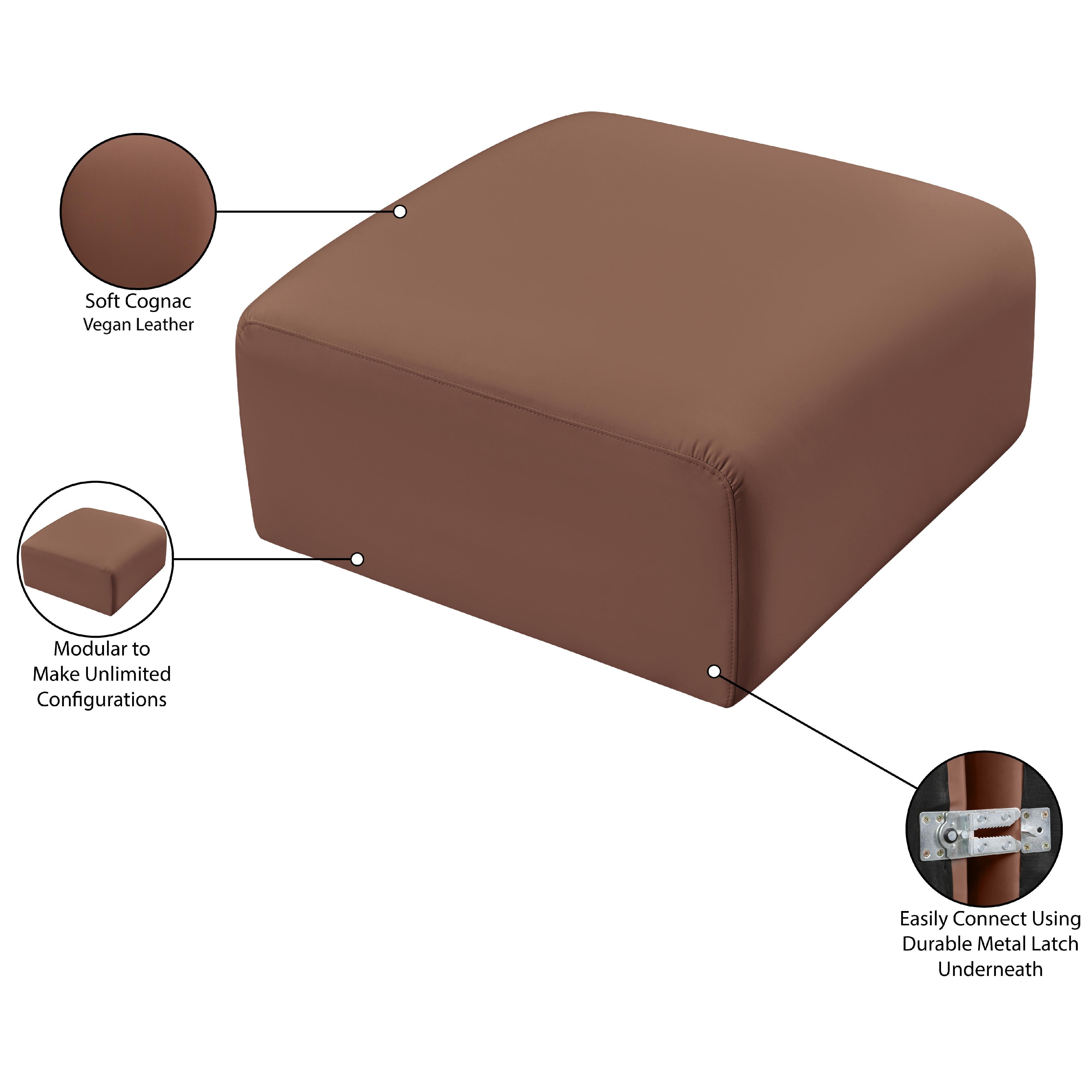 Meridian Arc Cognac Vegan Leather Ottoman