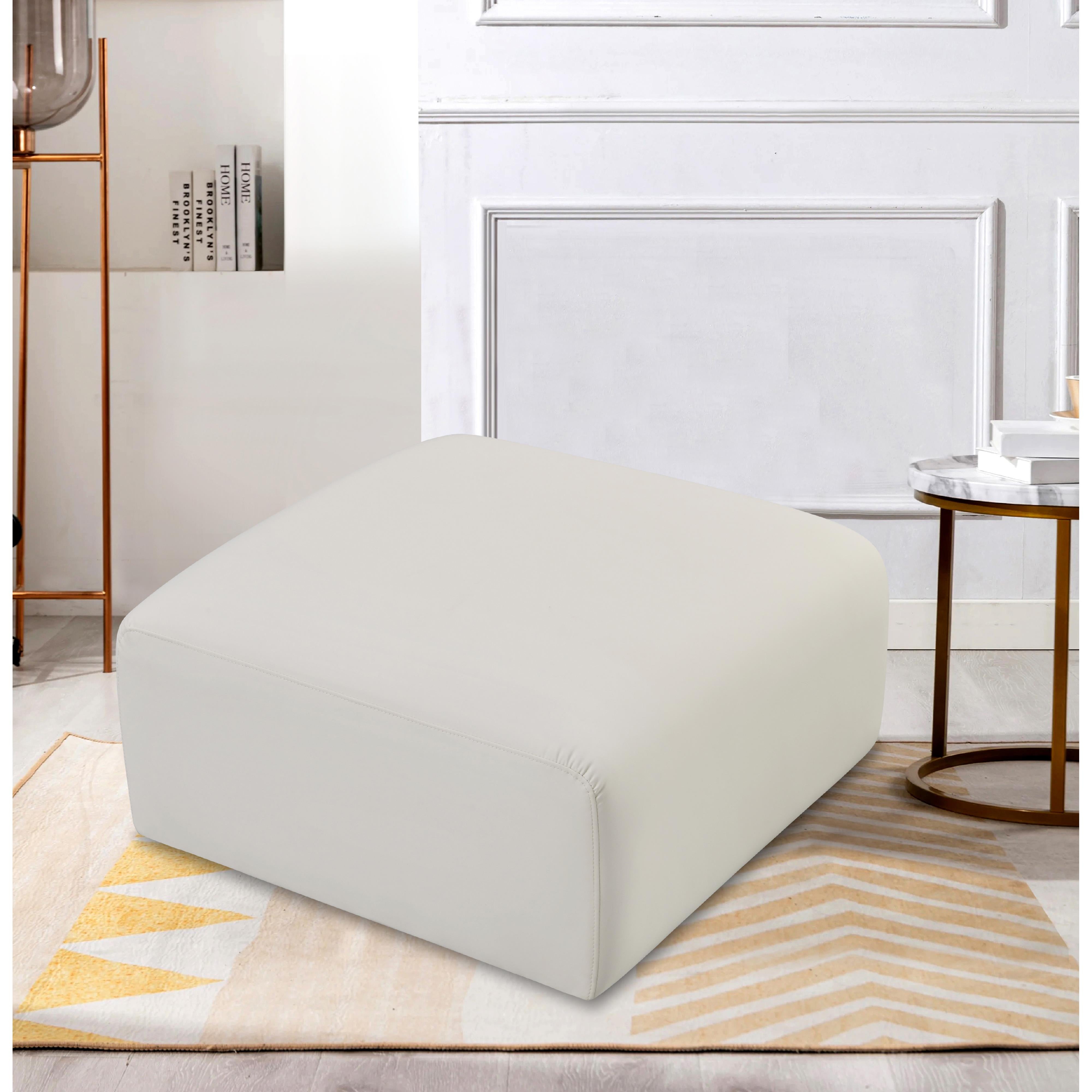 Meridian Arc Cream Vegan Leather Ottoman