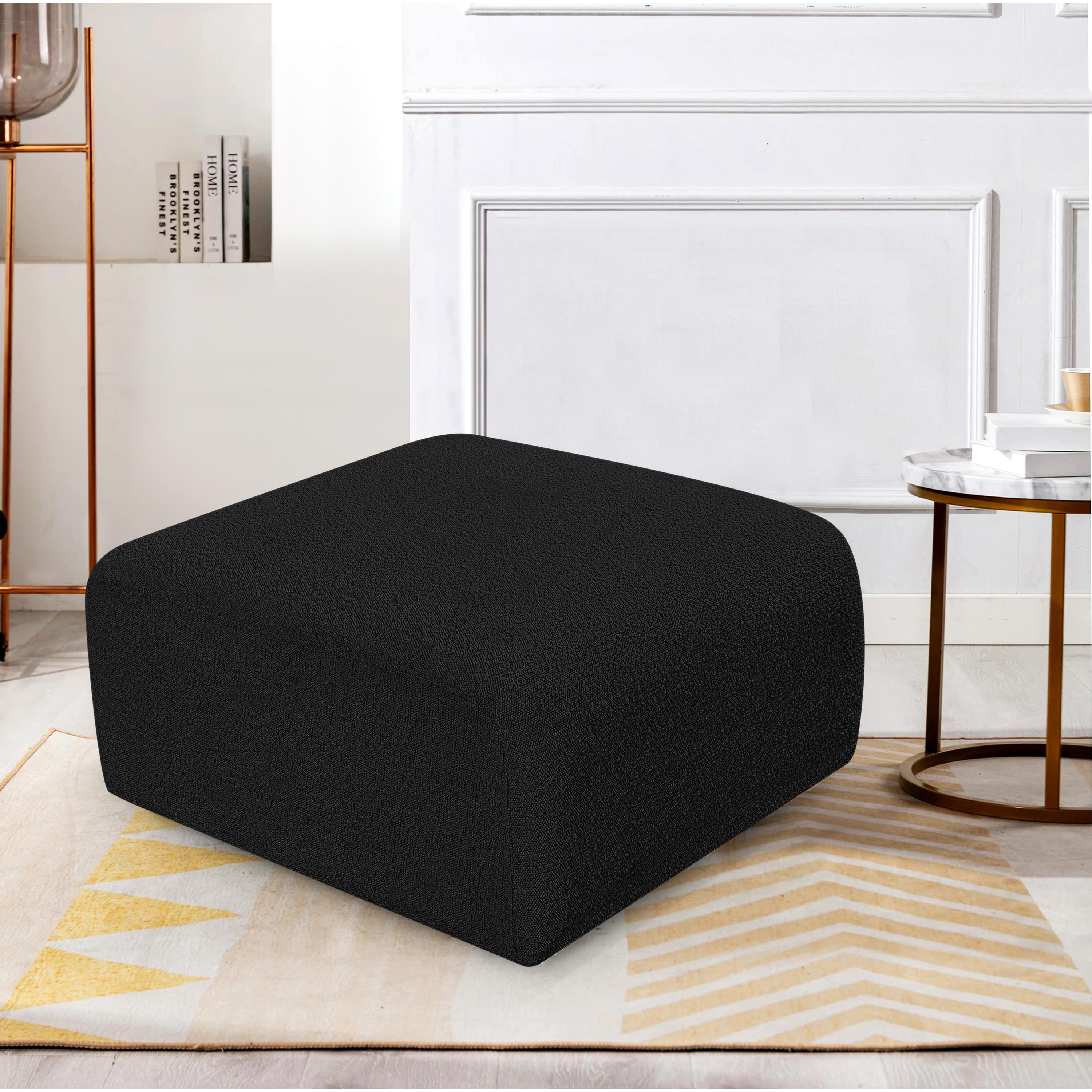 Meridian Arc Black Boucle Fabric Ottoman