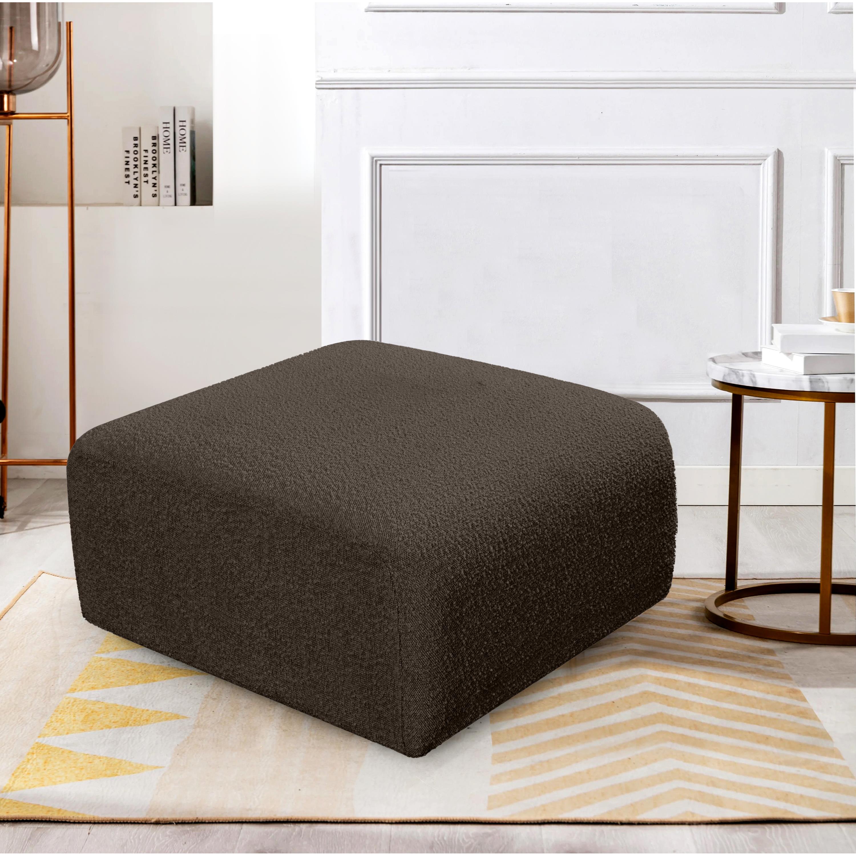 Meridian Arc Brown Boucle Fabric Ottoman