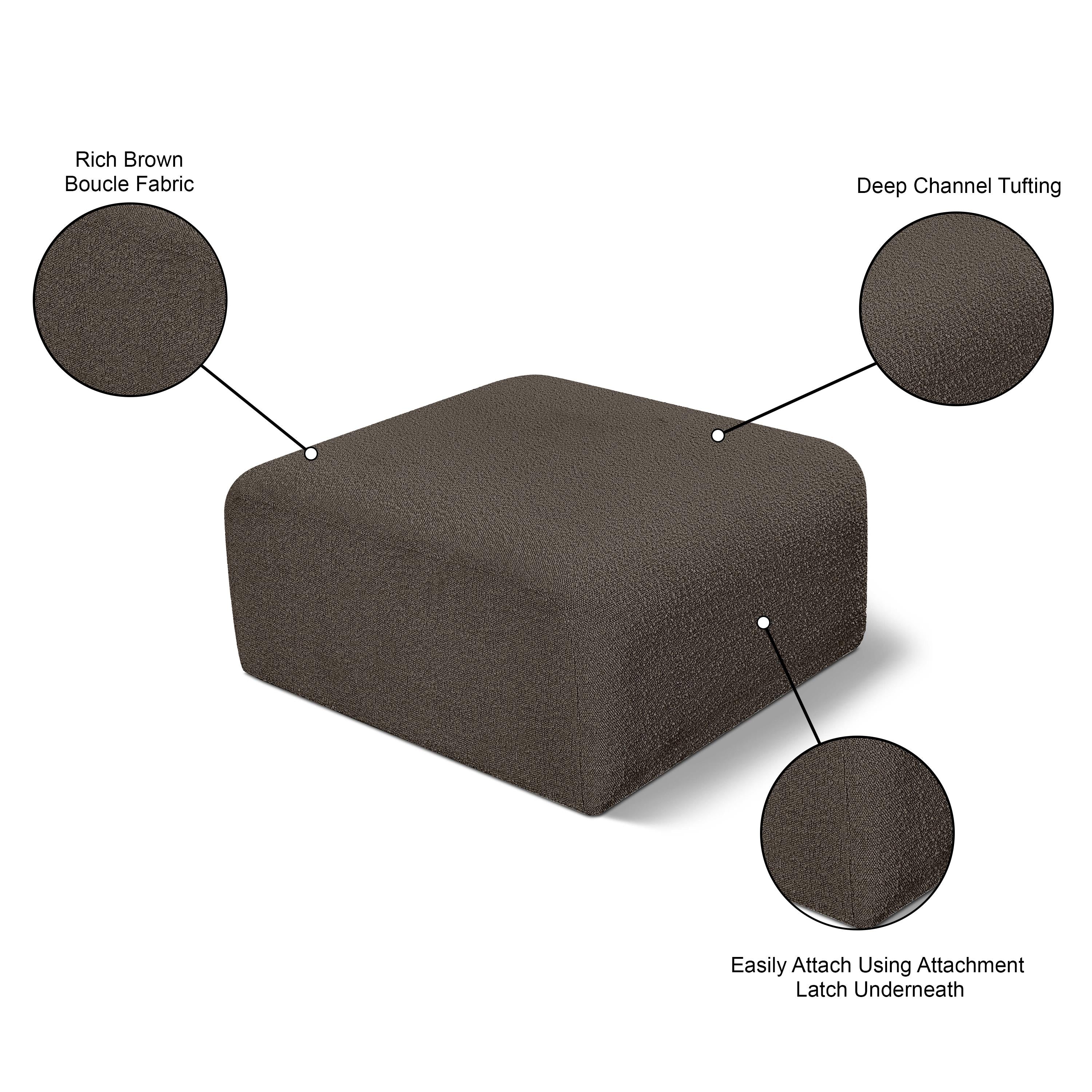 Meridian Arc Brown Boucle Fabric Ottoman