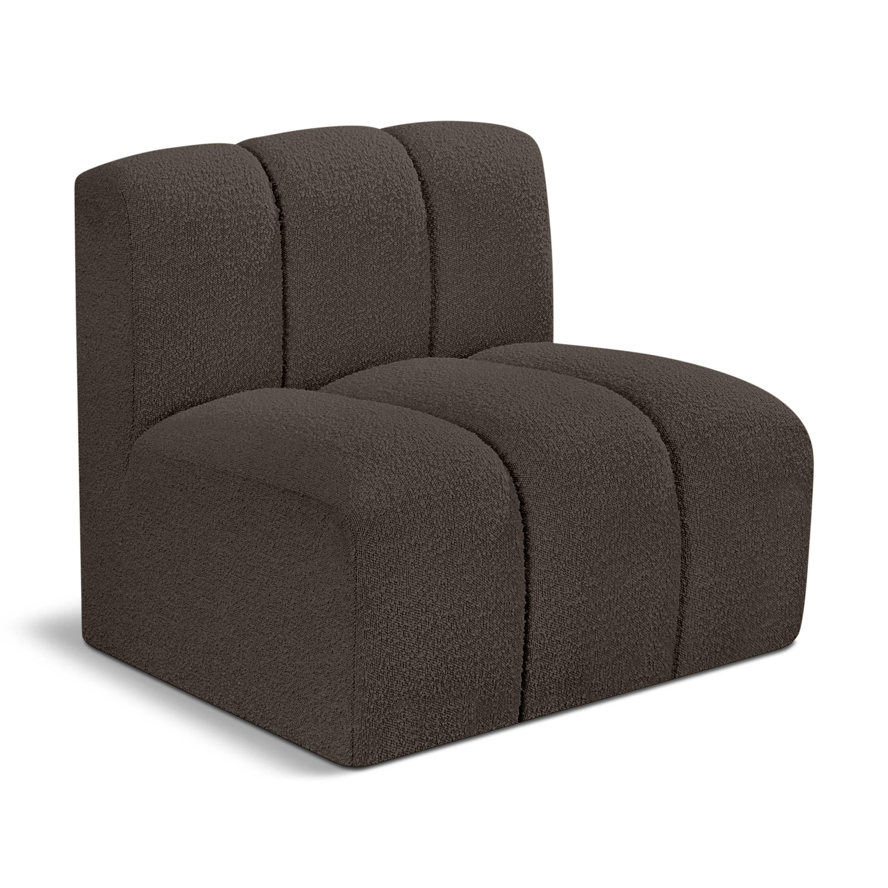 Meridian Arc Brown Boucle Fabric Straight Chair