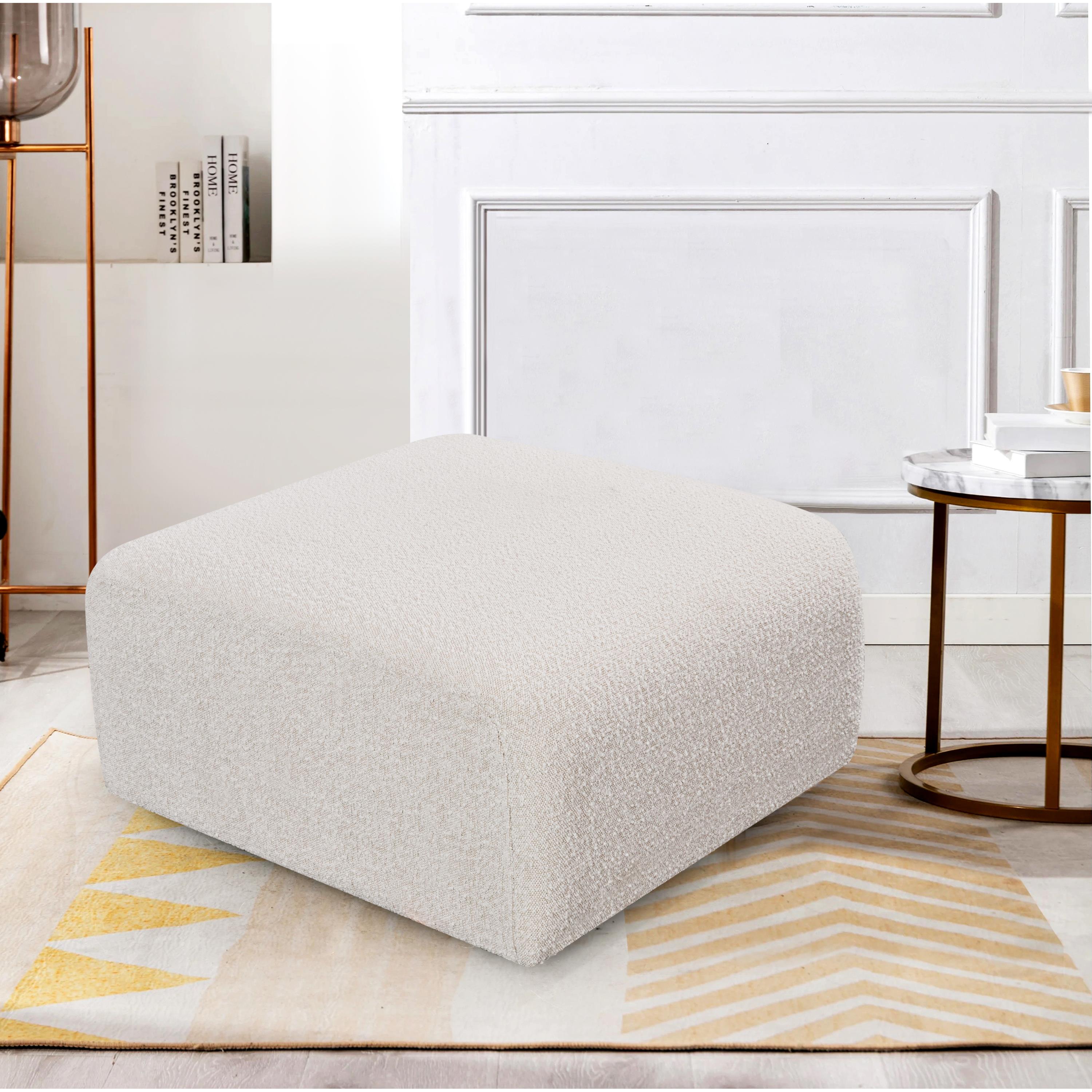 Meridian Arc Cream Boucle Fabric Ottoman