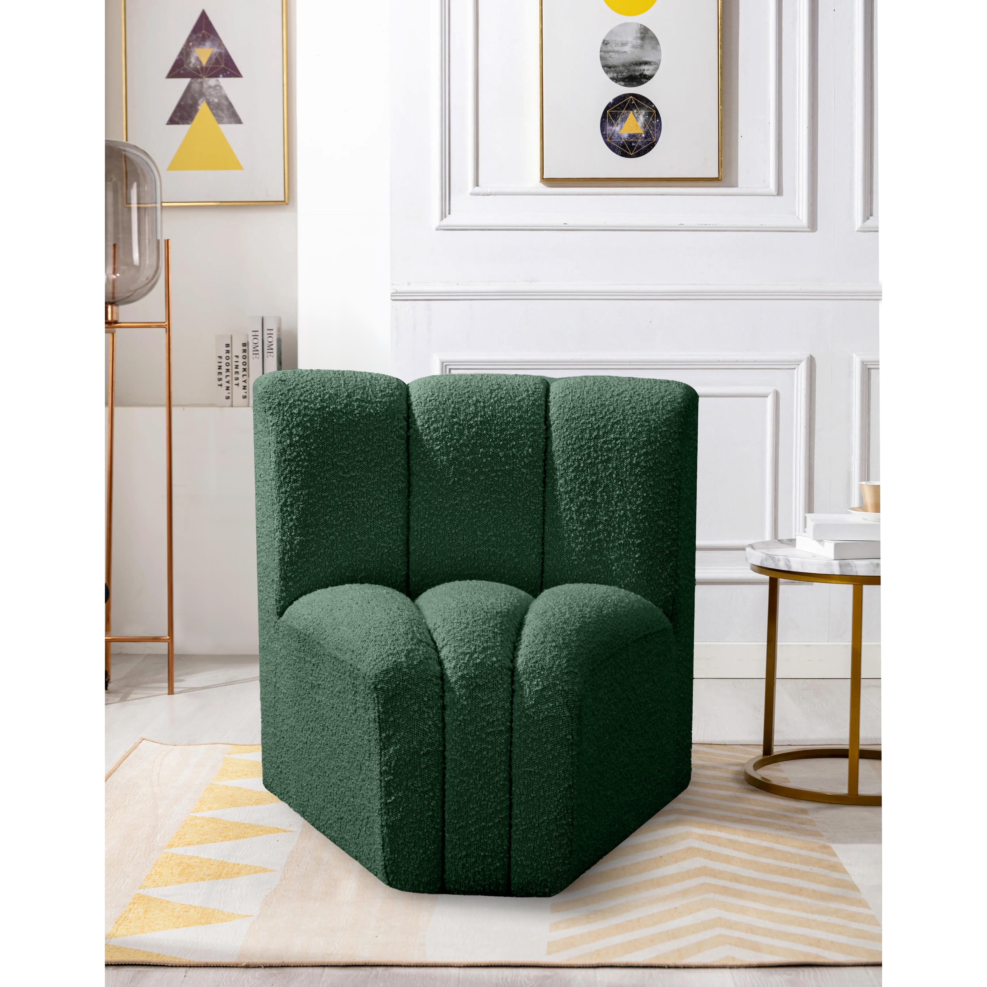 Meridian Arc Green Boucle Fabric Curved Corner