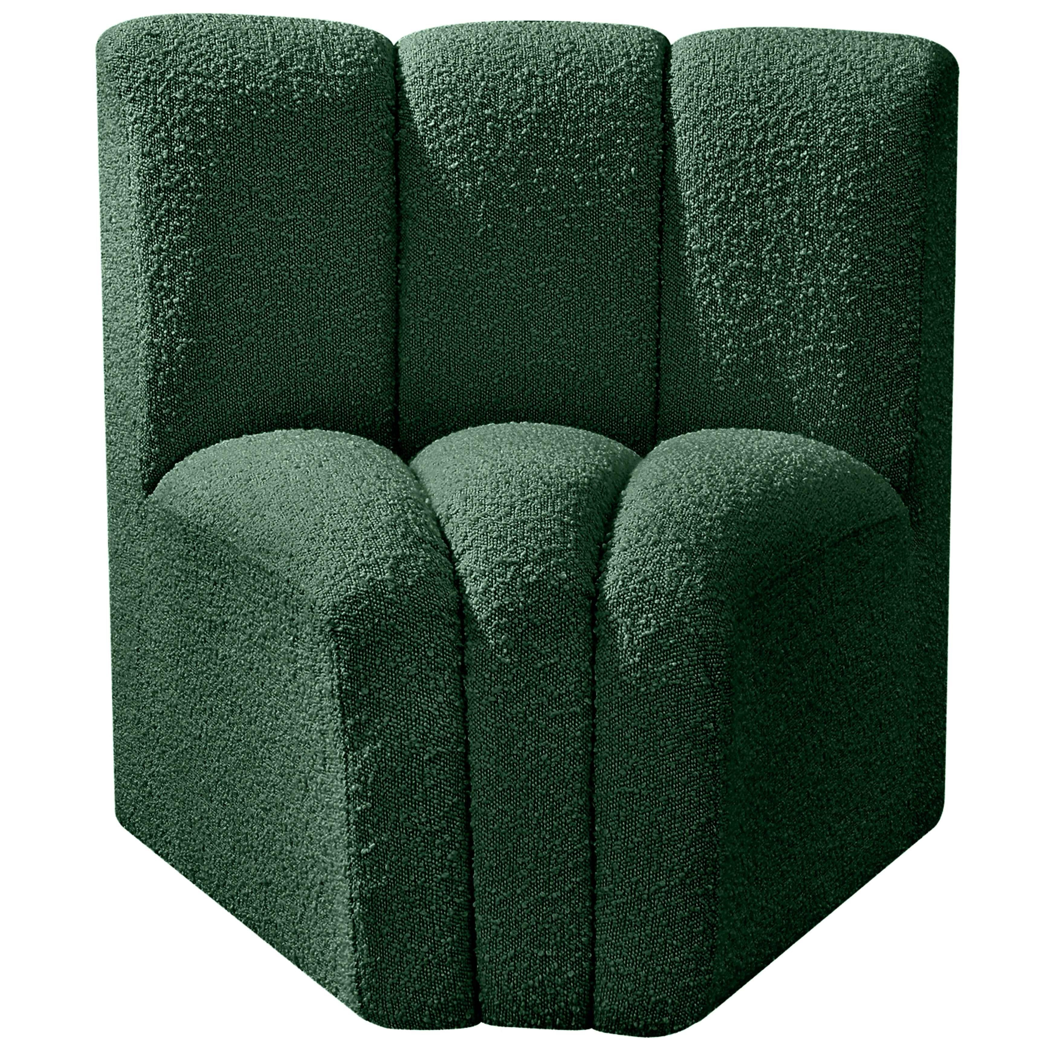 Meridian Arc Green Boucle Fabric Curved Corner