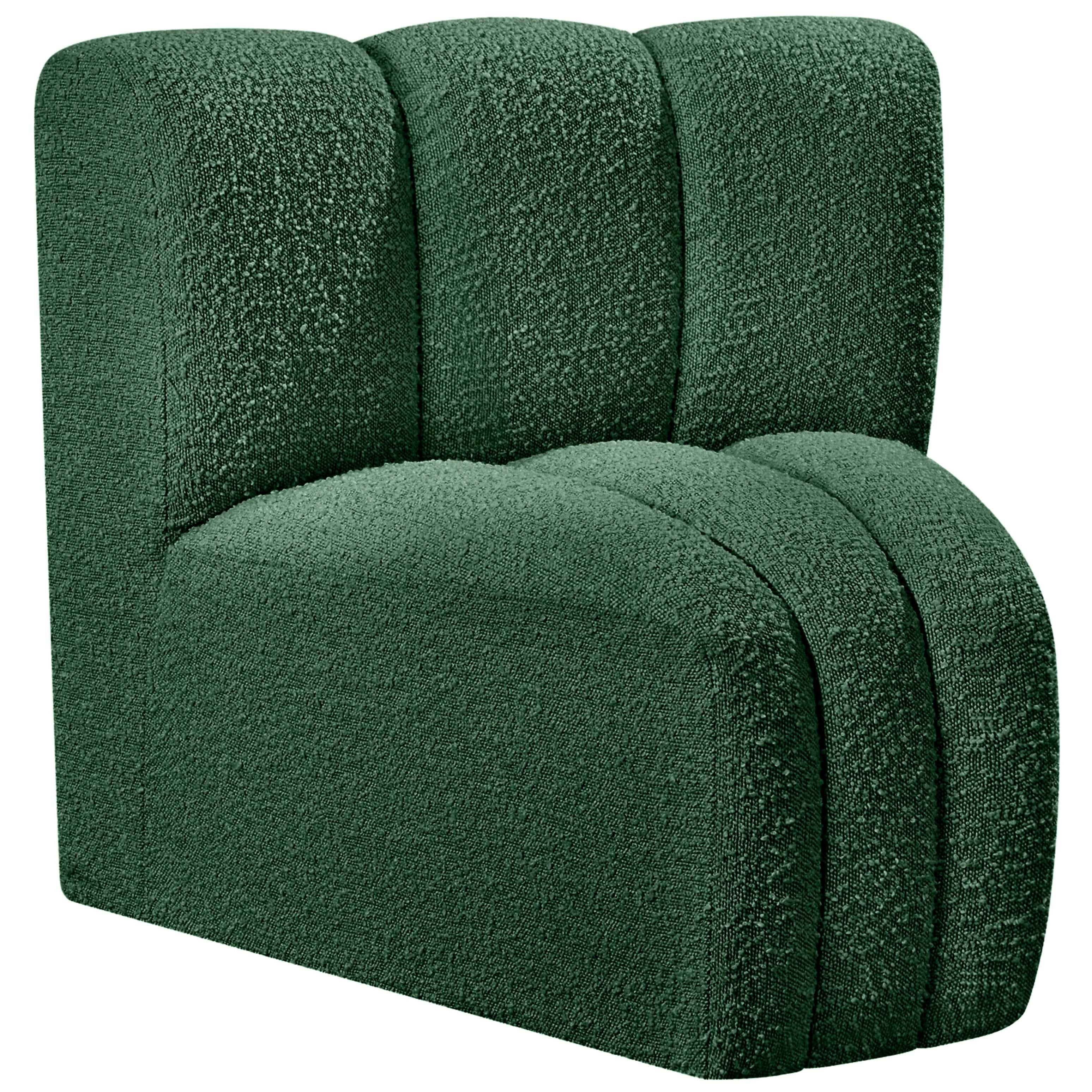 Meridian Arc Green Boucle Fabric Curved Corner