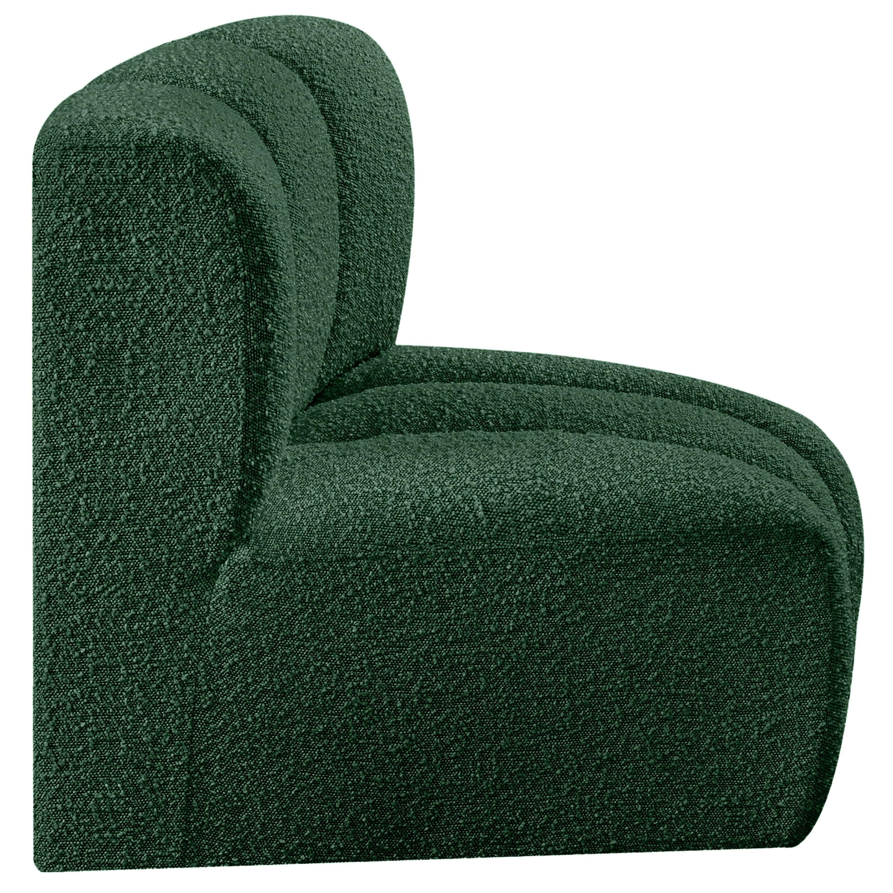 Meridian Arc Green Boucle Fabric Curved Corner