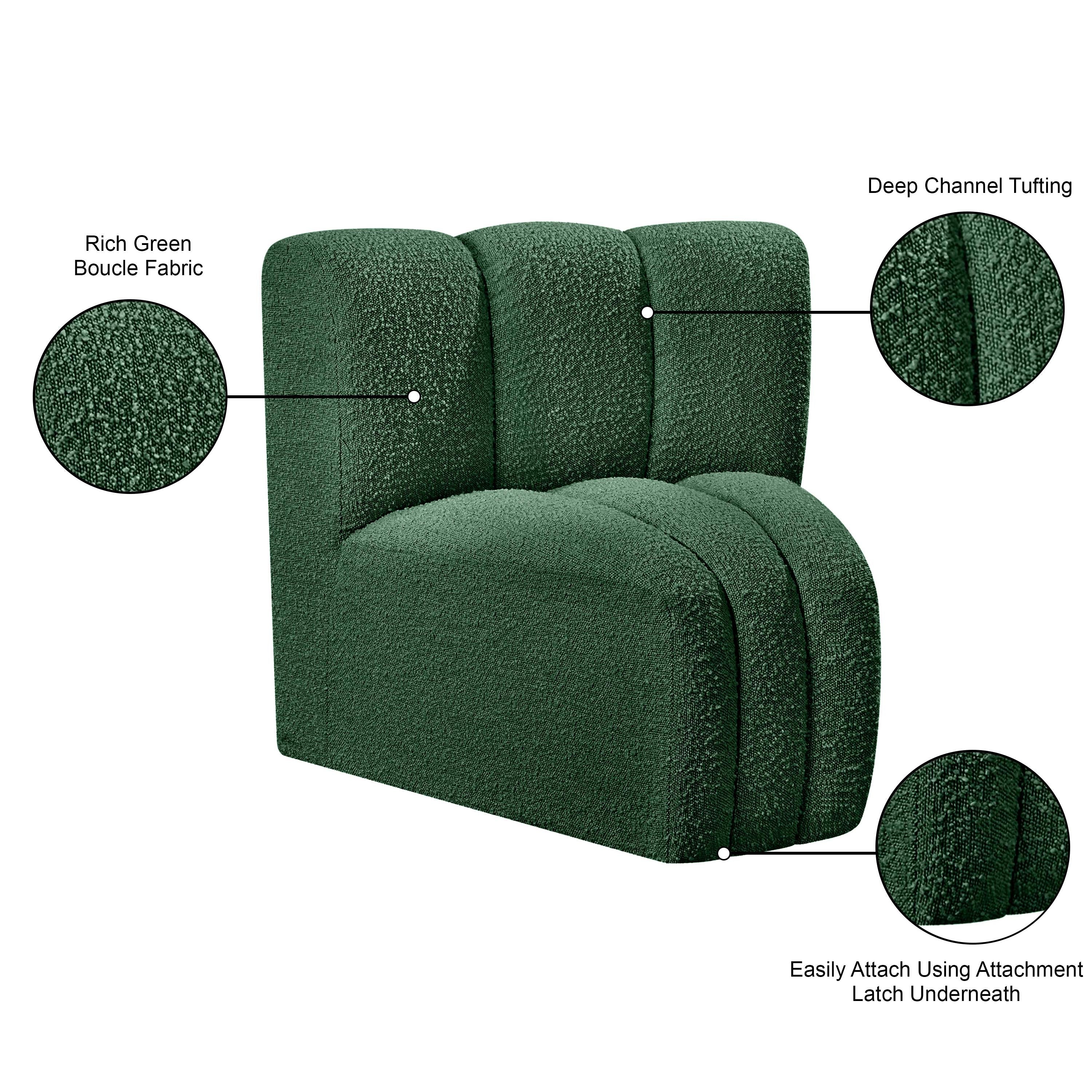 Meridian Arc Green Boucle Fabric Curved Corner