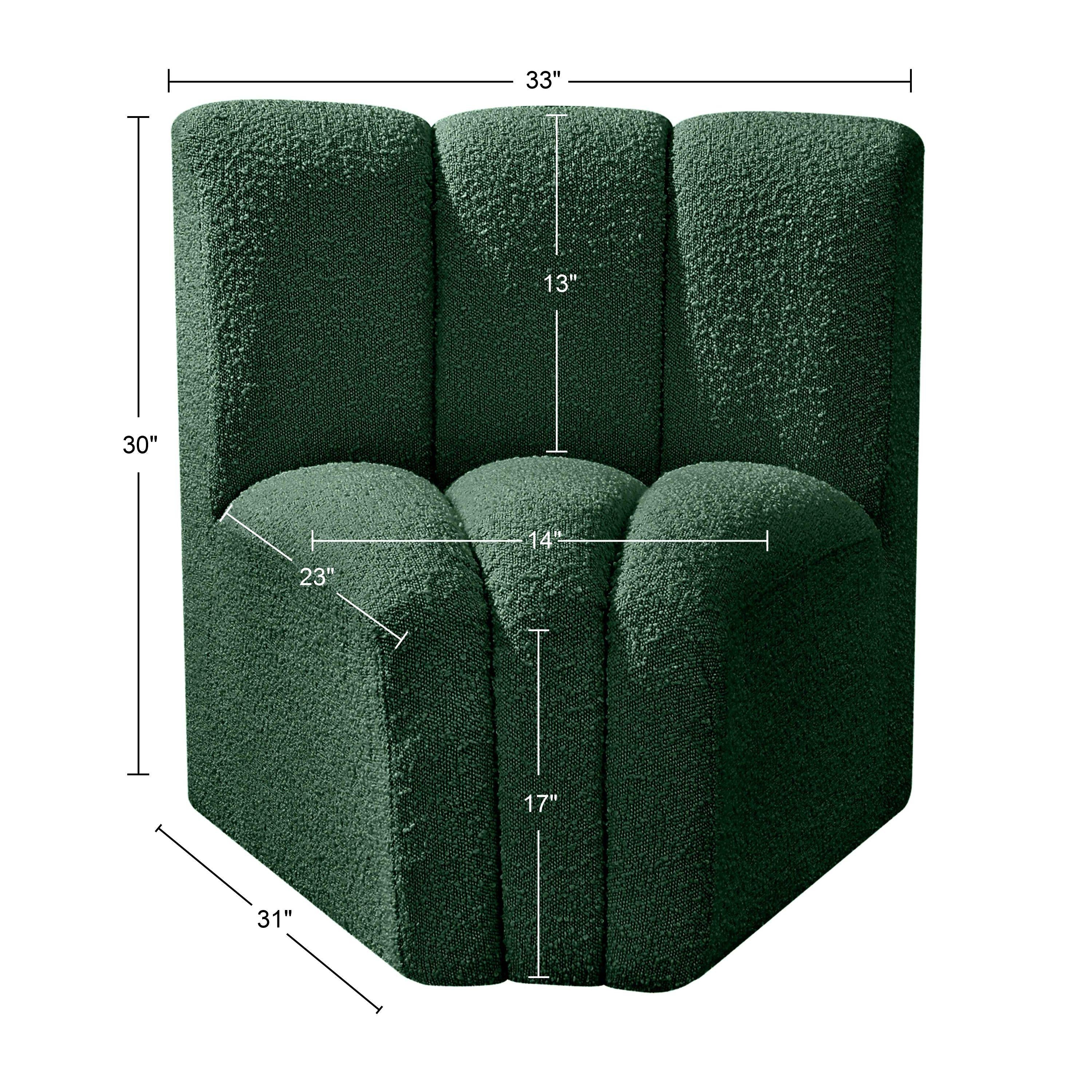 Meridian Arc Green Boucle Fabric Curved Corner