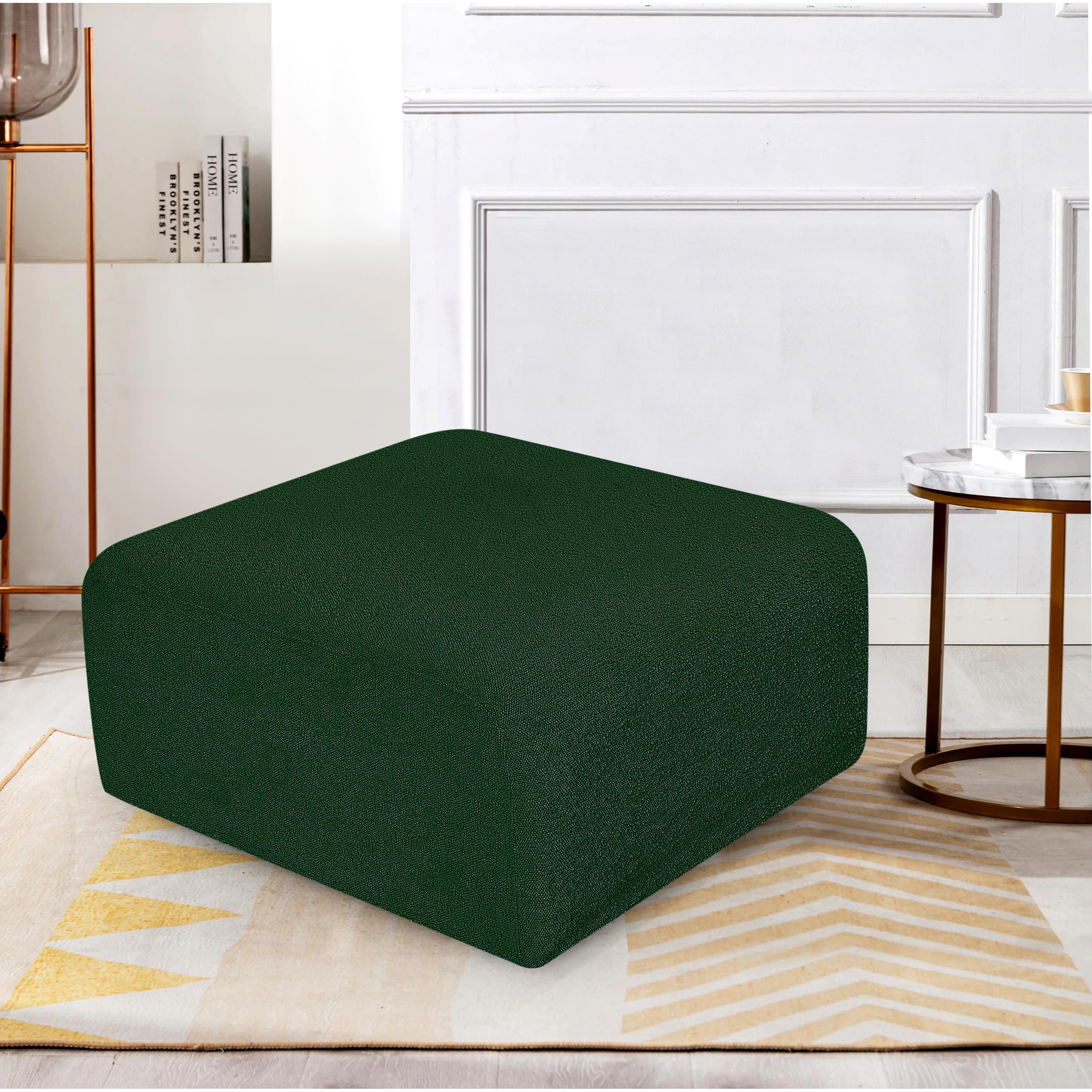 Meridian Arc Green Boucle Fabric Ottoman