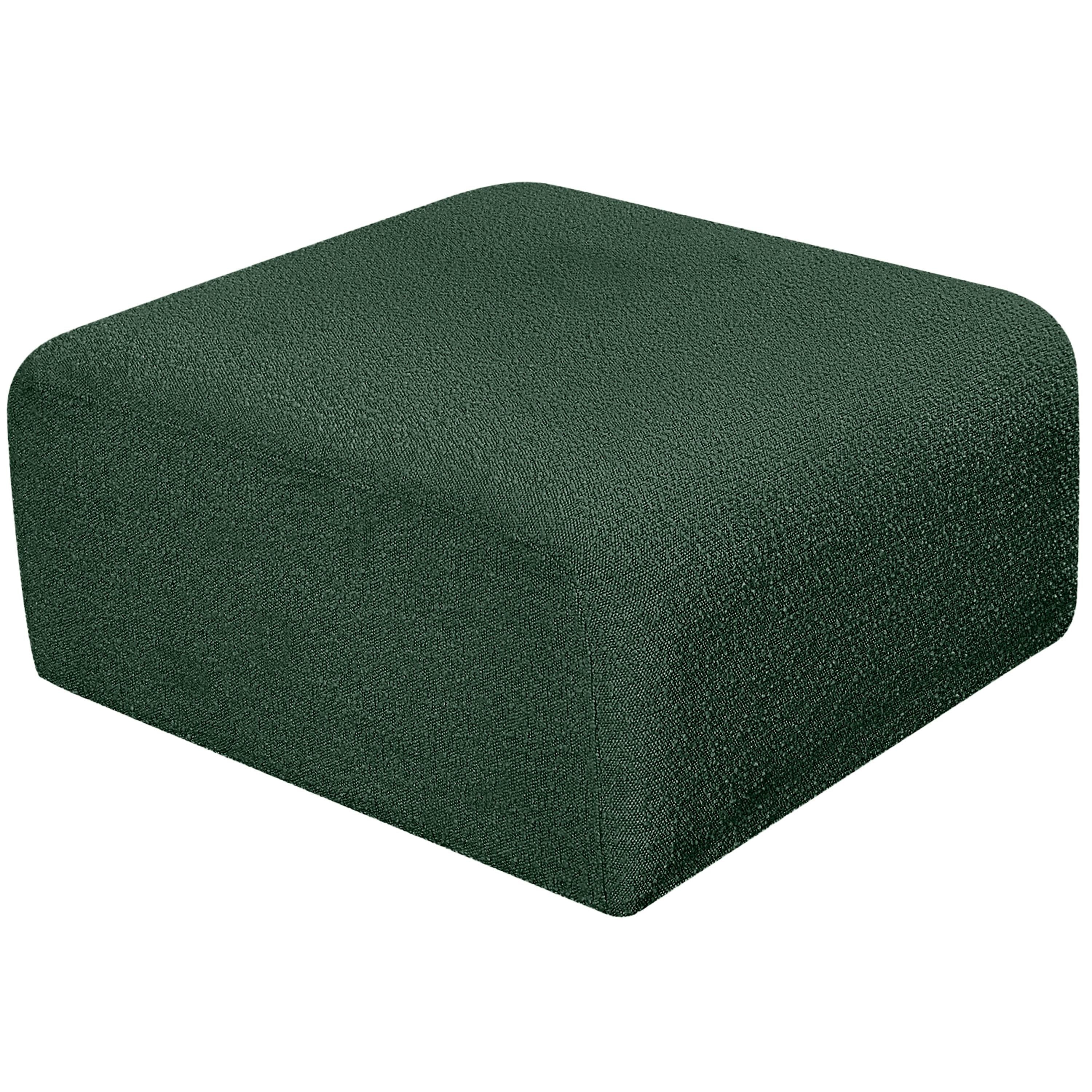 Meridian Arc Green Boucle Fabric Ottoman