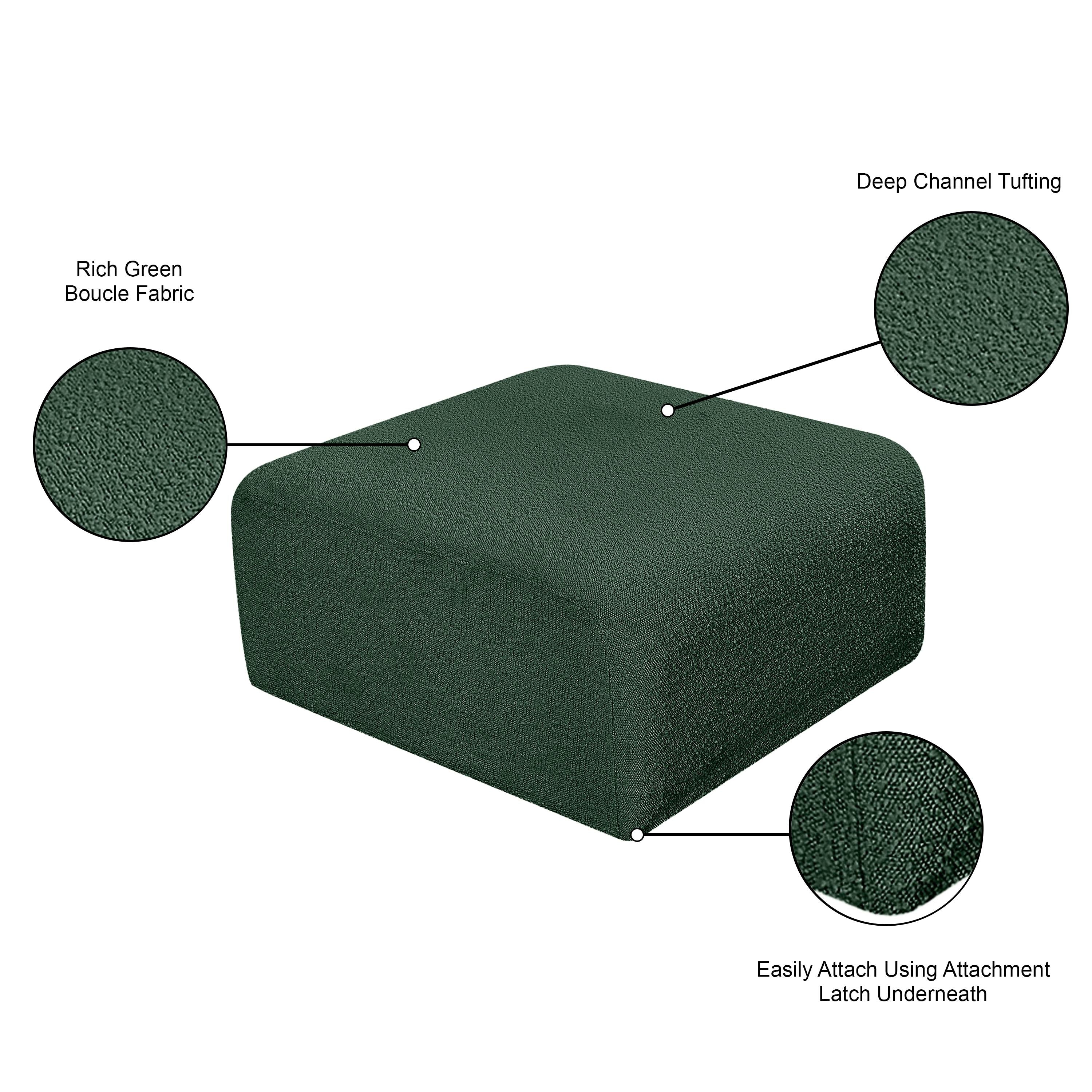 Meridian Arc Green Boucle Fabric Ottoman