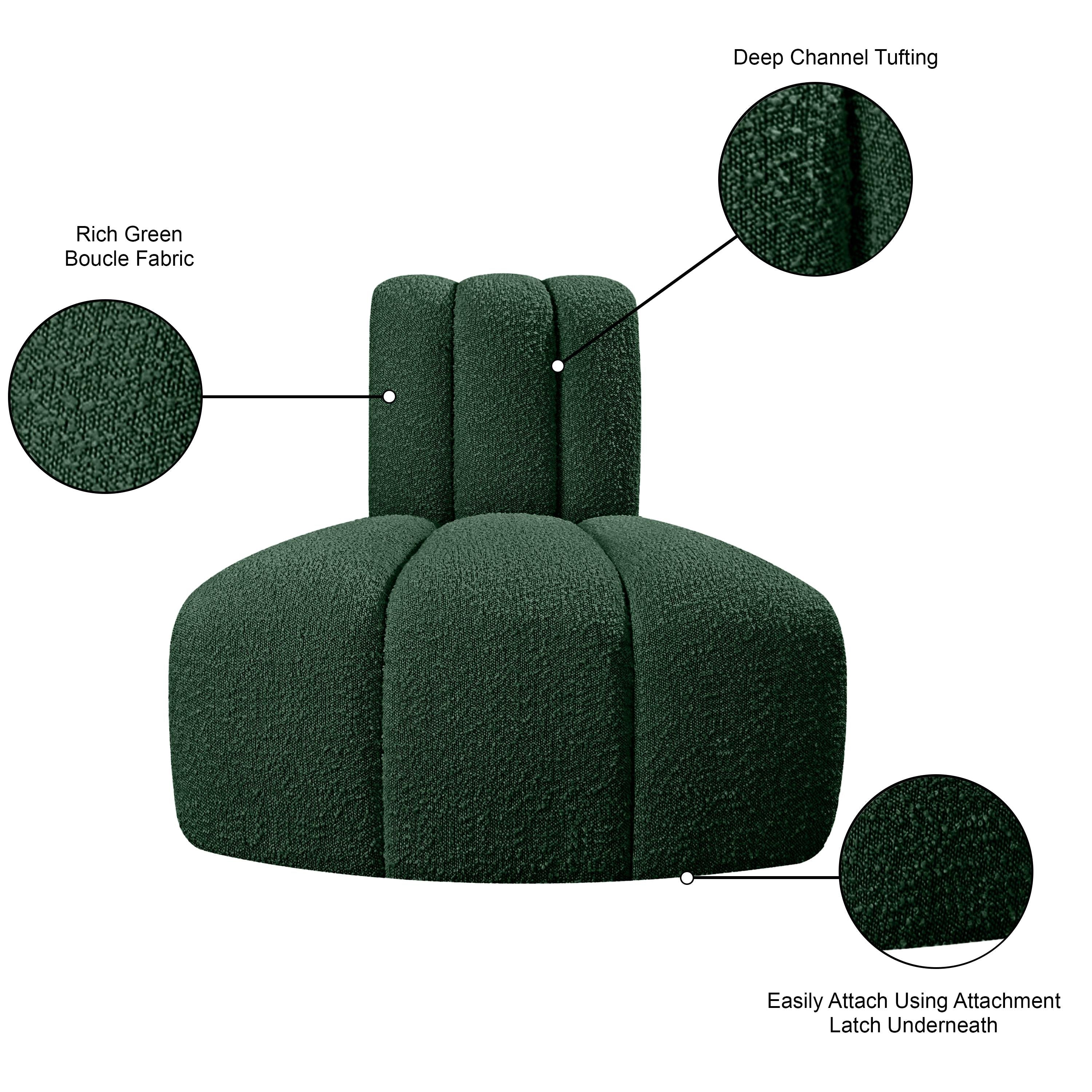 Meridian Arc Green Boucle Fabric Reverse Corner