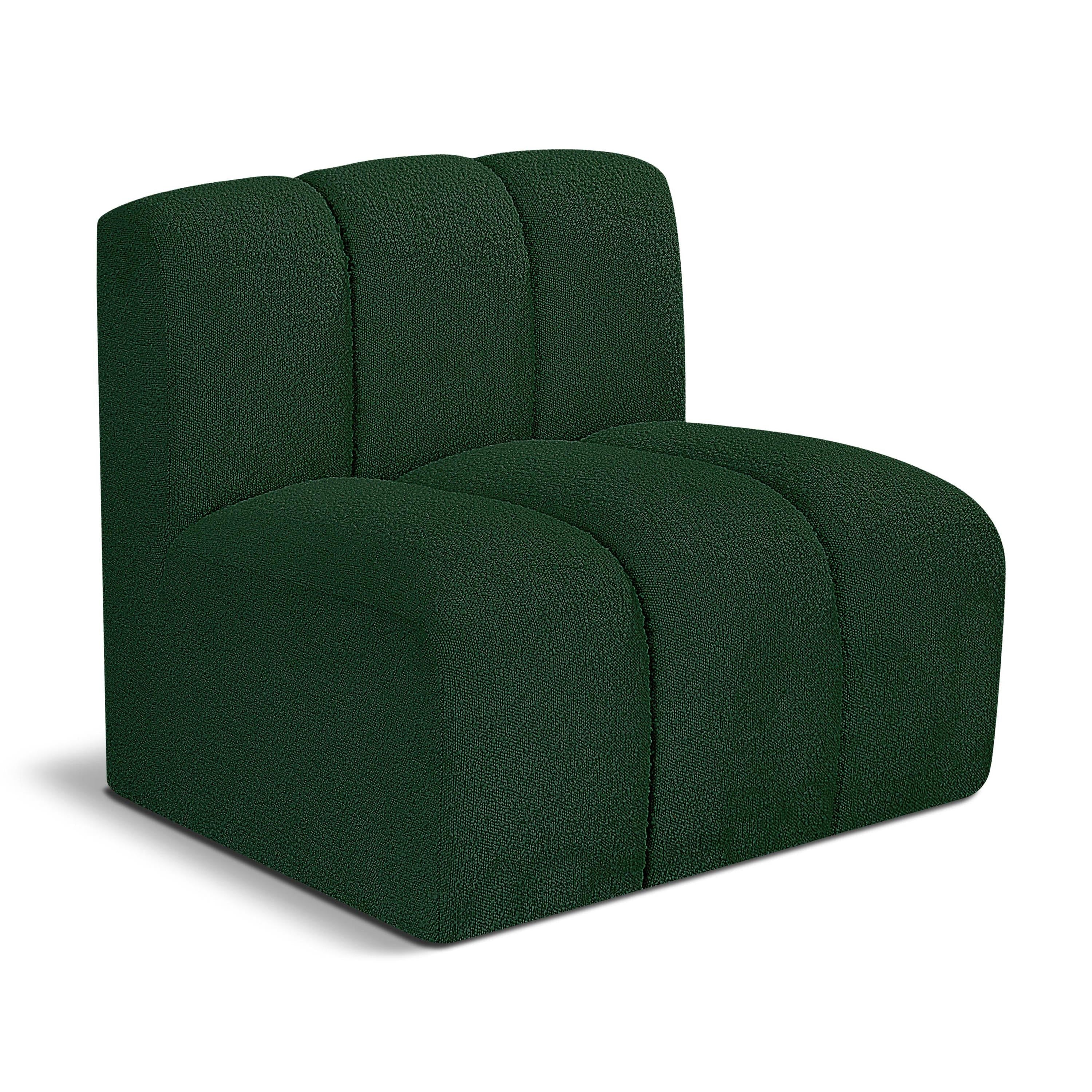 Meridian Arc Green Boucle Fabric Straight Chair