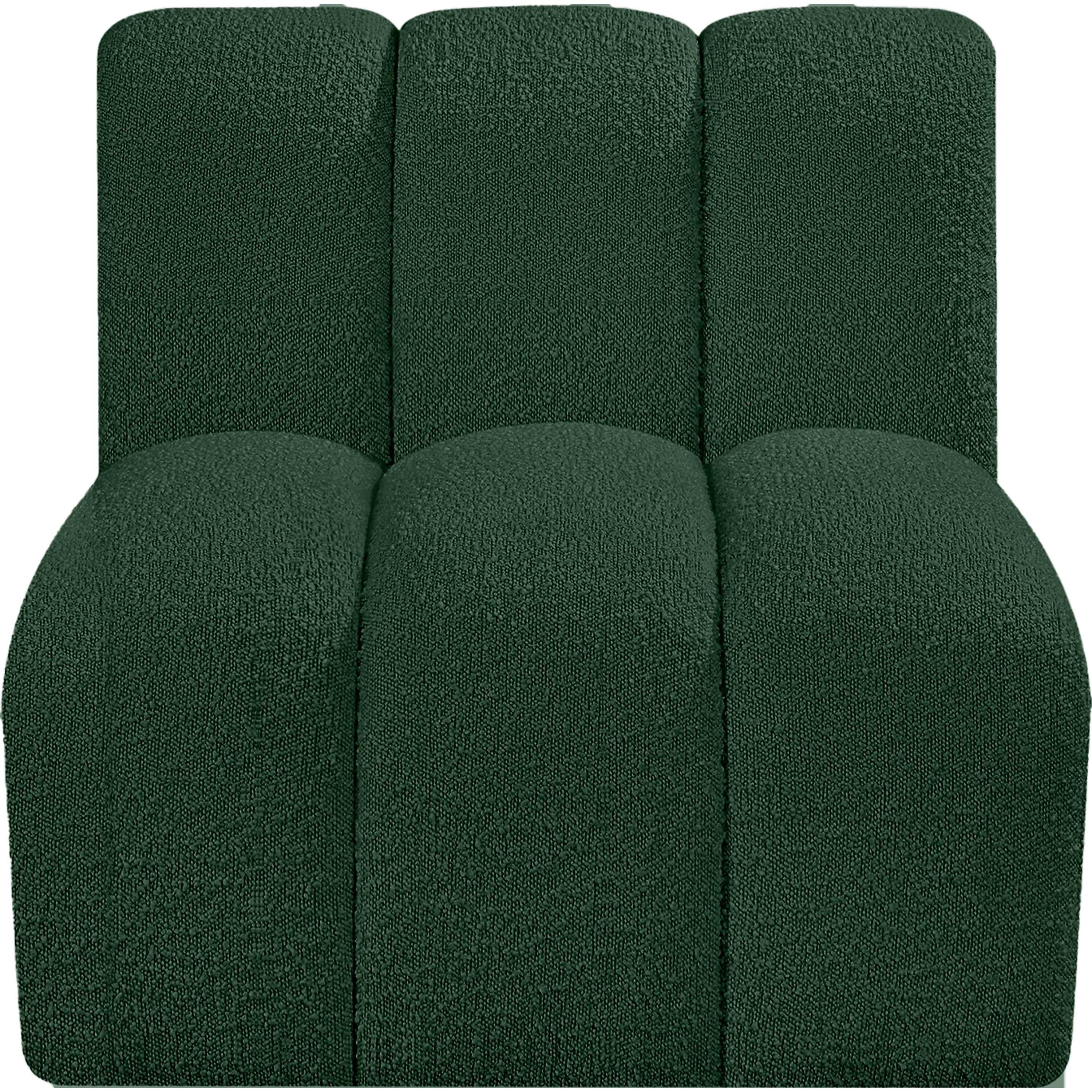 Meridian Arc Green Boucle Fabric Straight Chair