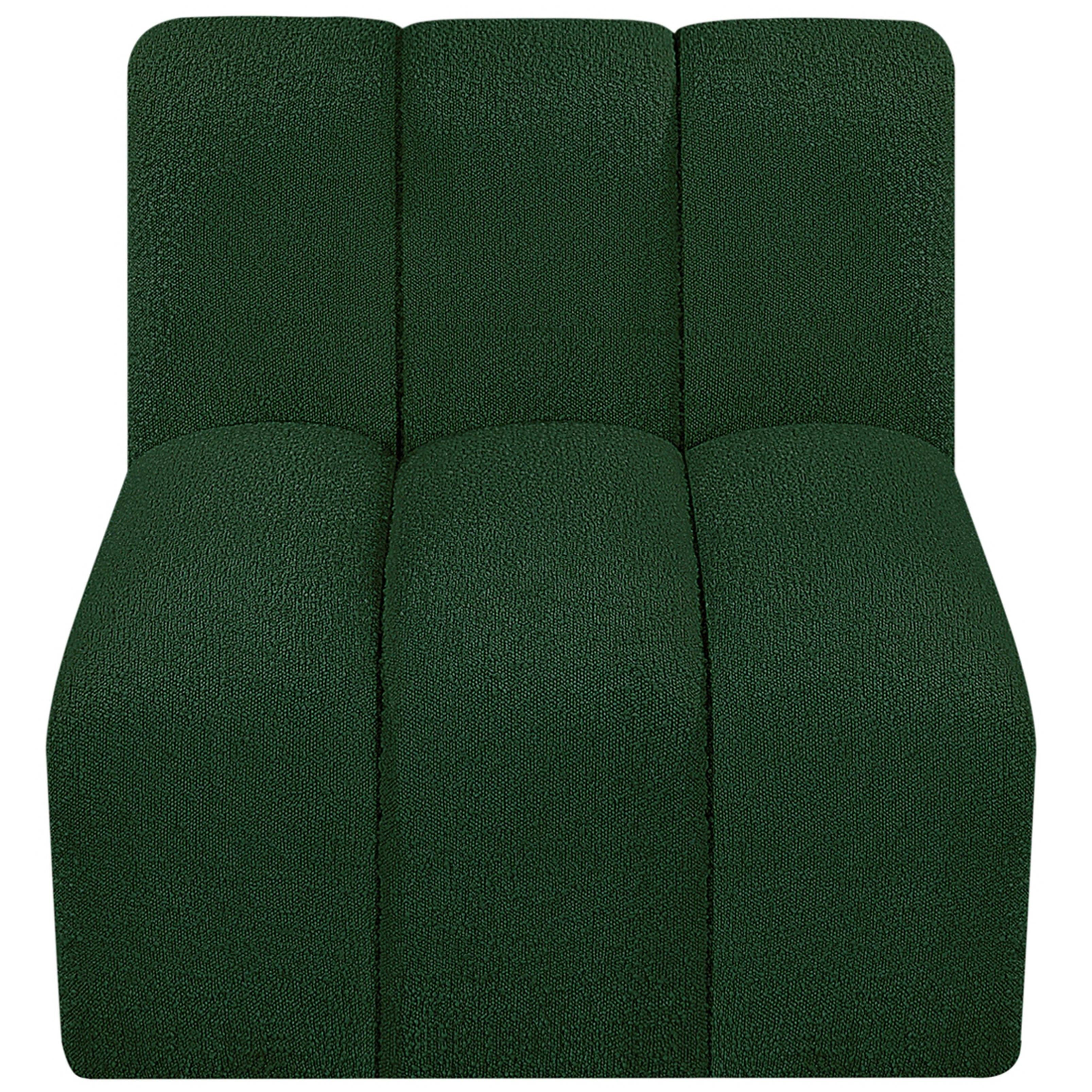 Meridian Arc Green Boucle Fabric Straight Chair