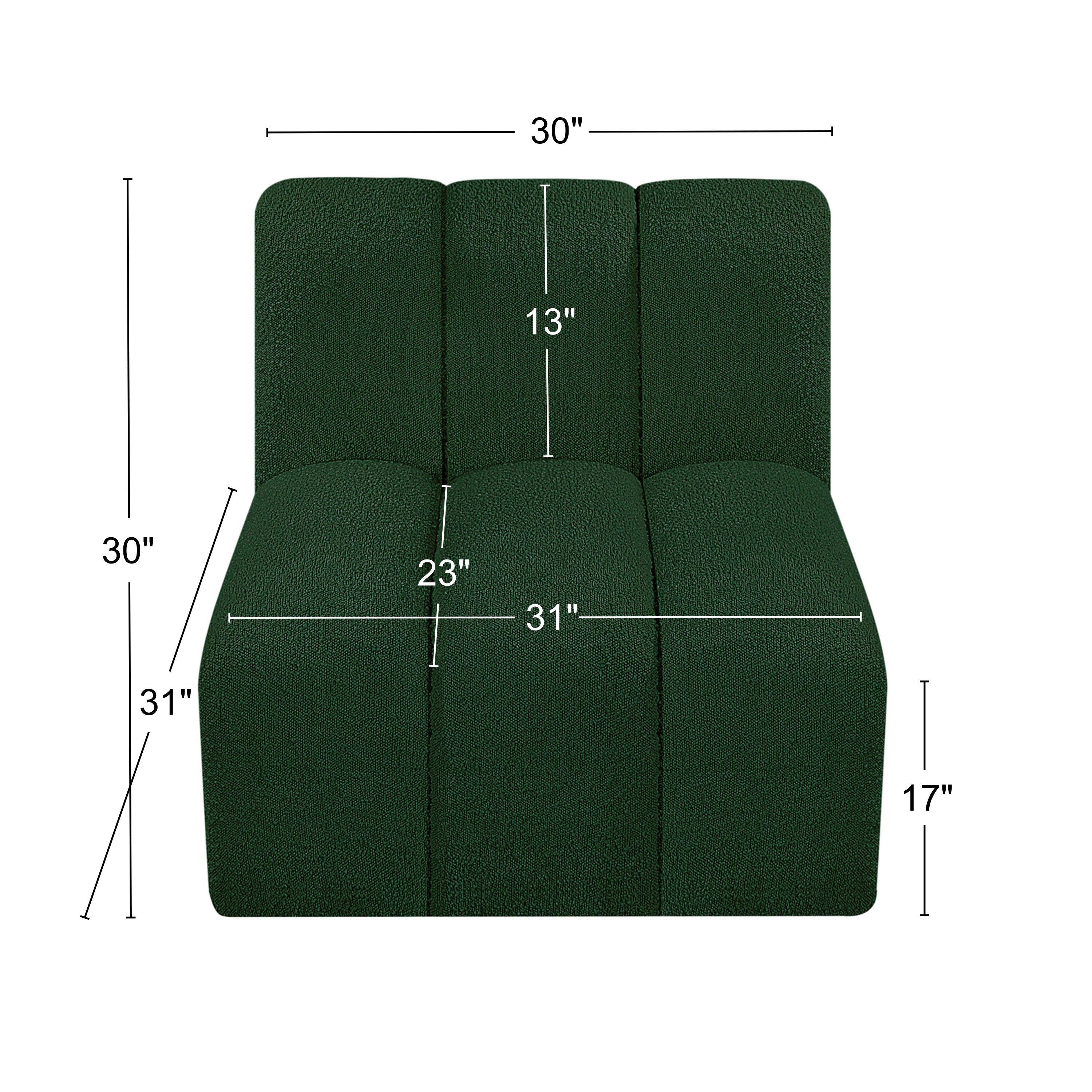 Meridian Arc Green Boucle Fabric Straight Chair