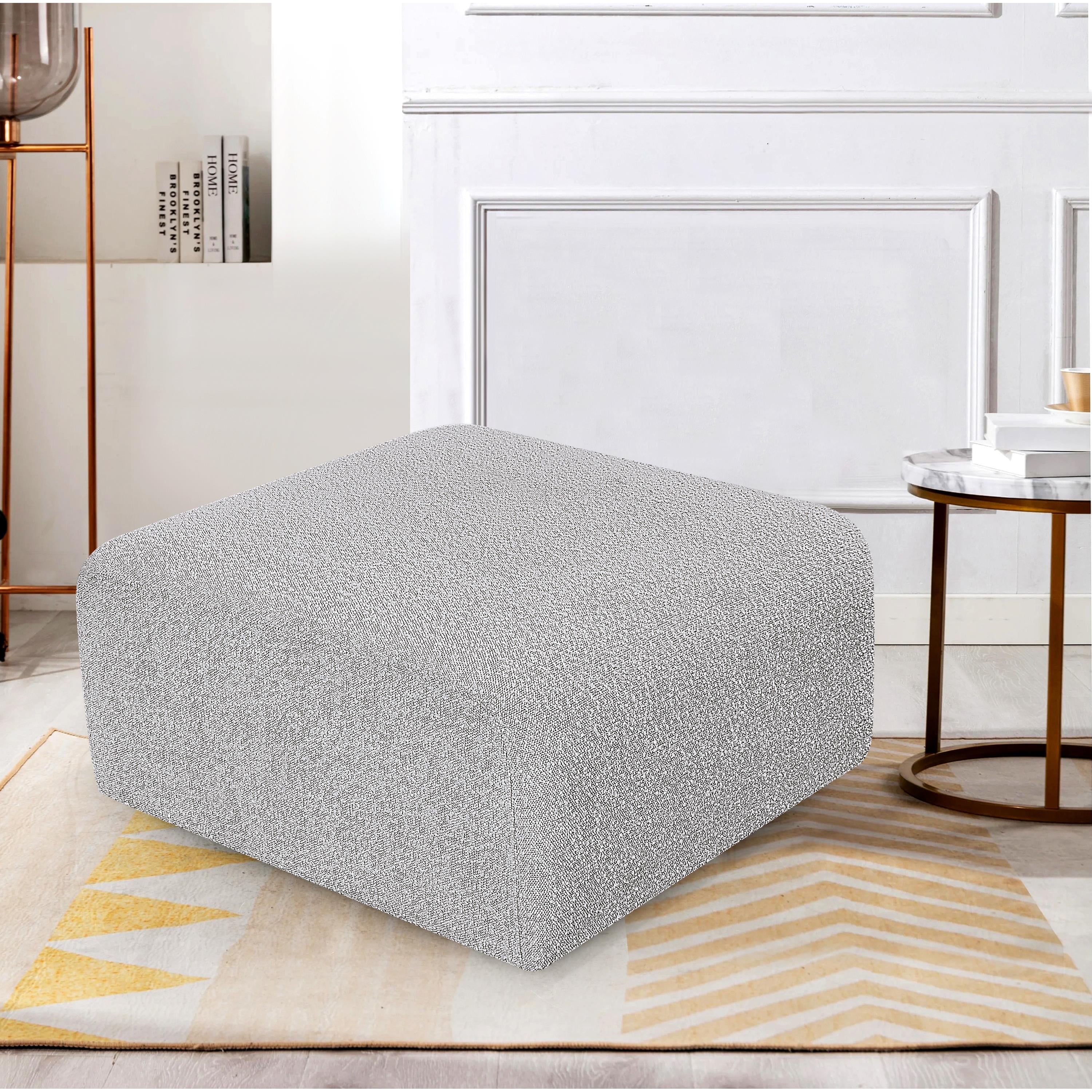 Meridian Arc Grey Boucle Fabric Ottoman