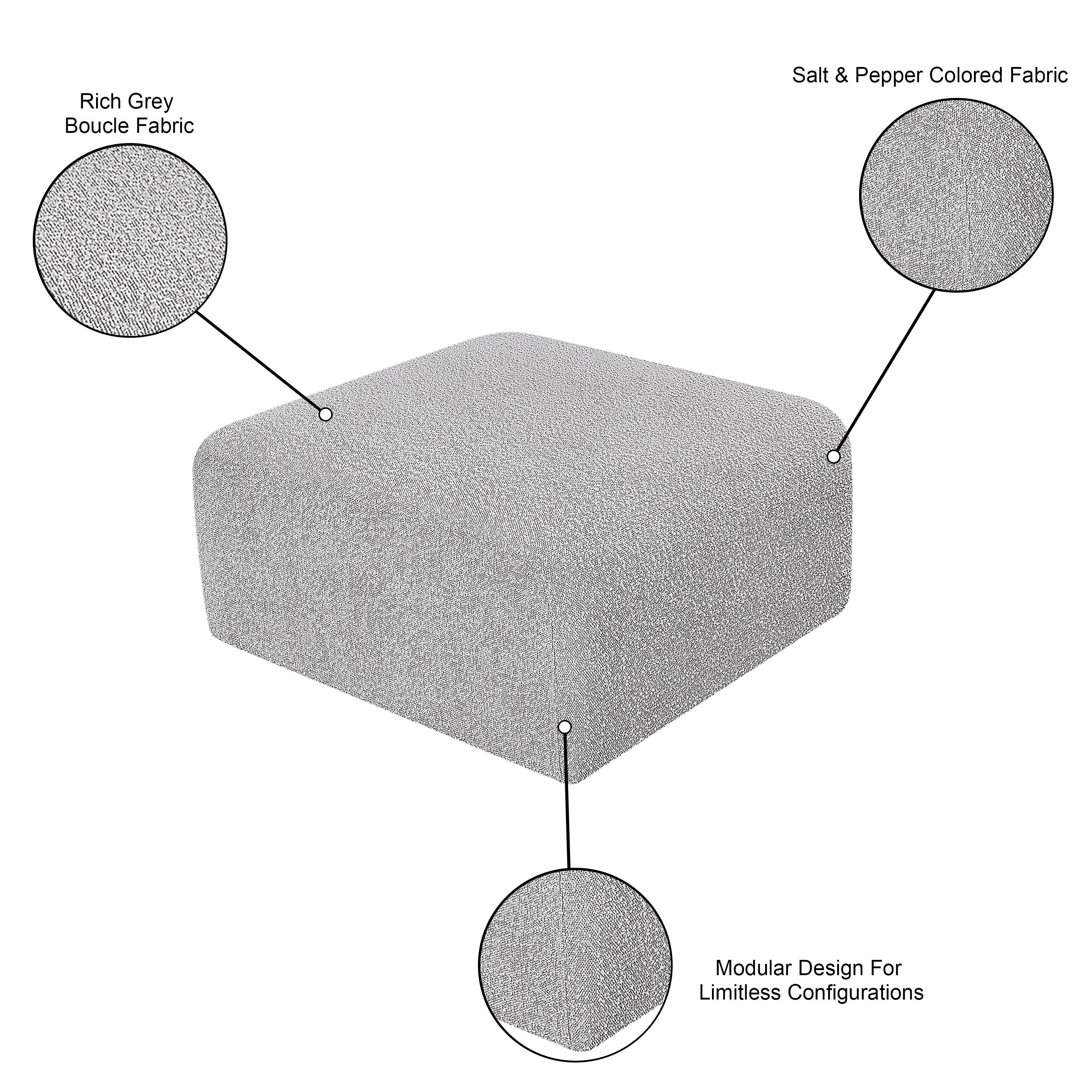 Meridian Arc Grey Boucle Fabric Ottoman