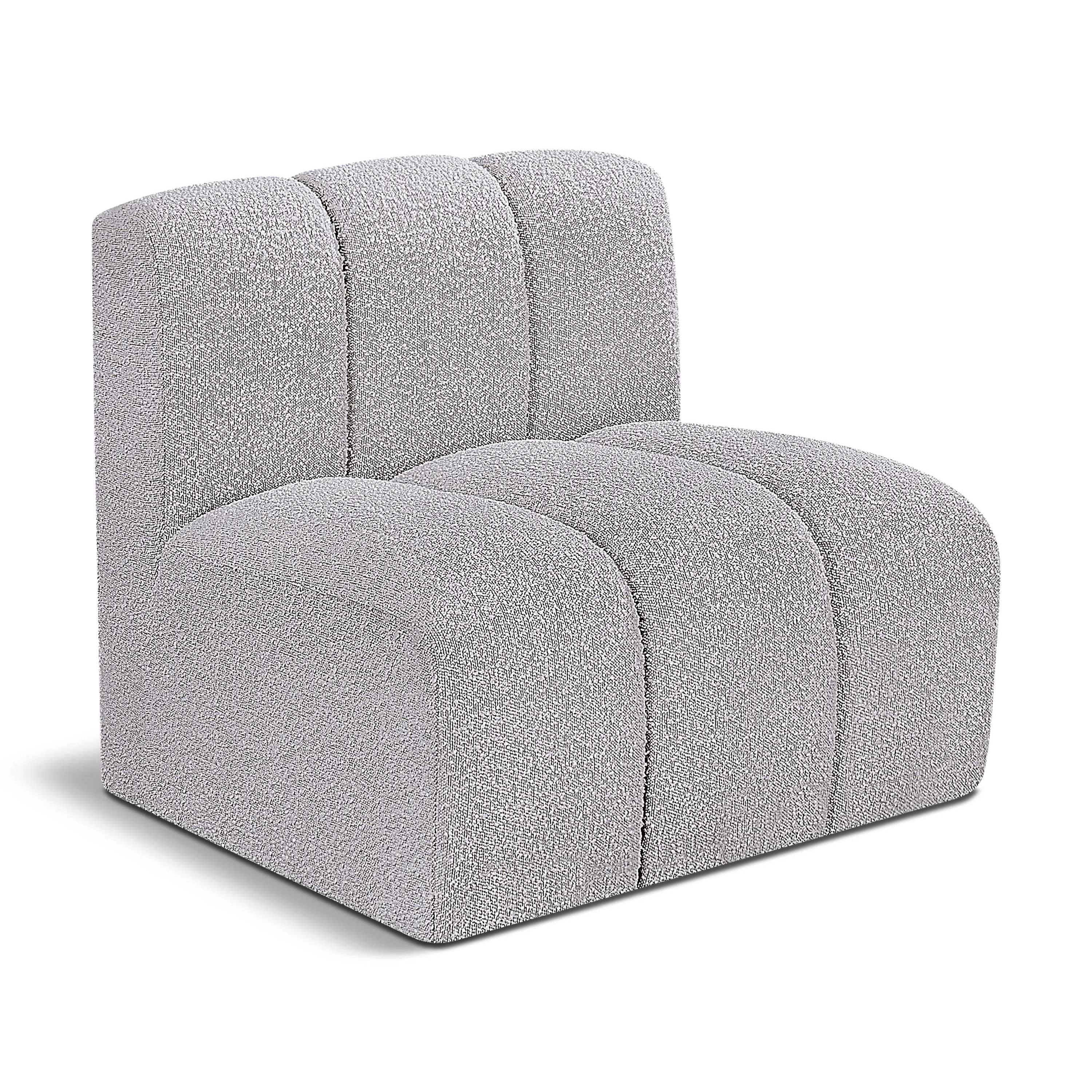 Meridian Arc Grey Boucle Fabric Straight Chair