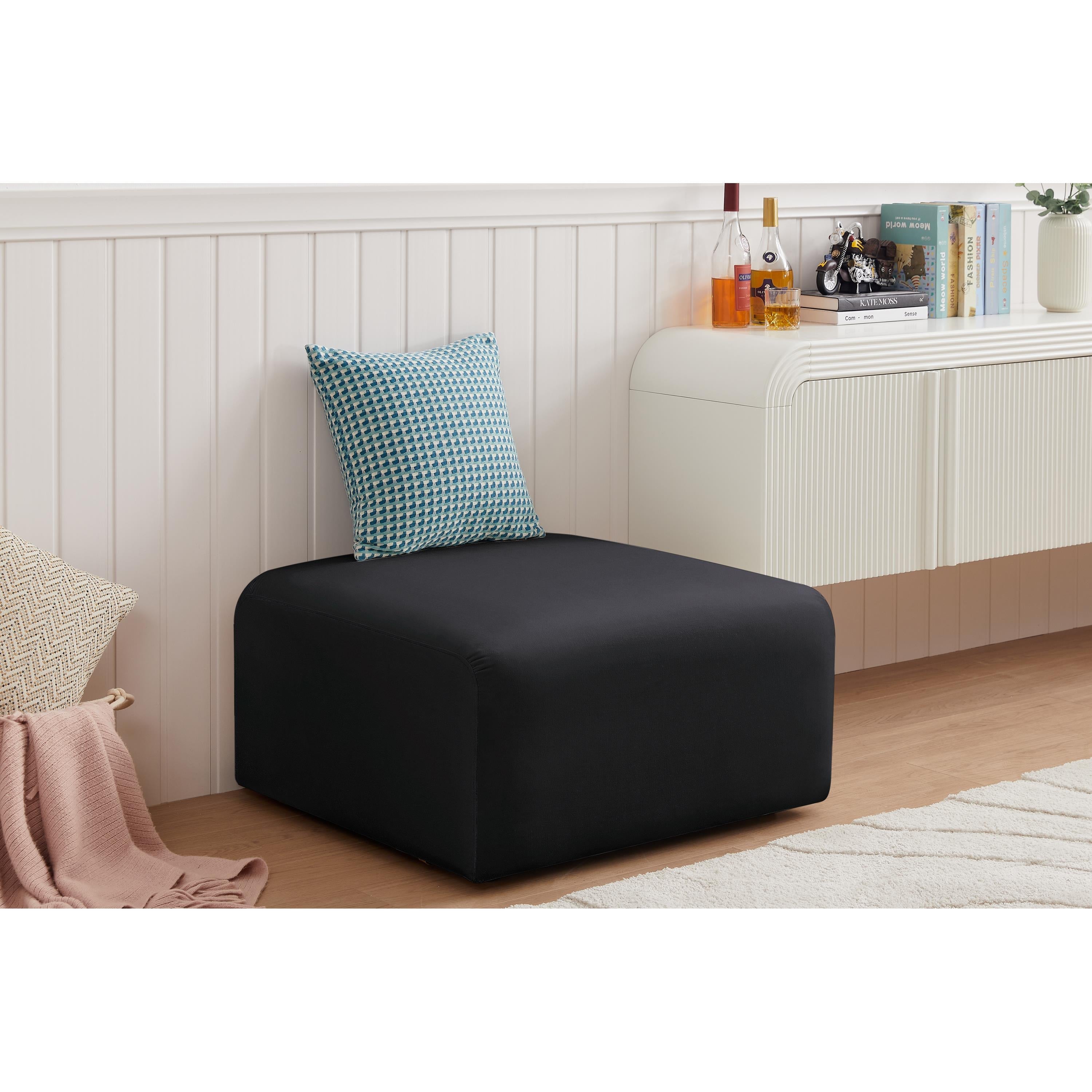 Meridian Arc Black Velvet Ottoman