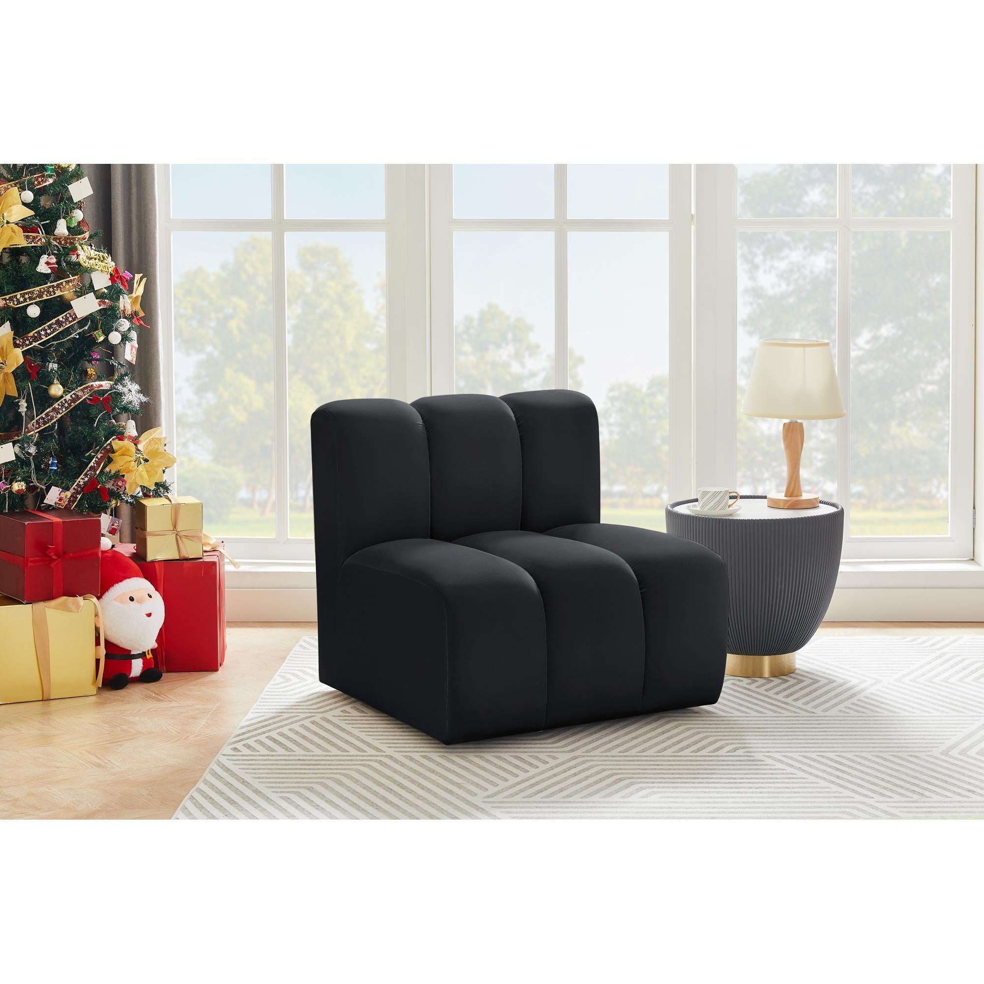 Meridian Arc Black Velvet Straight Chair