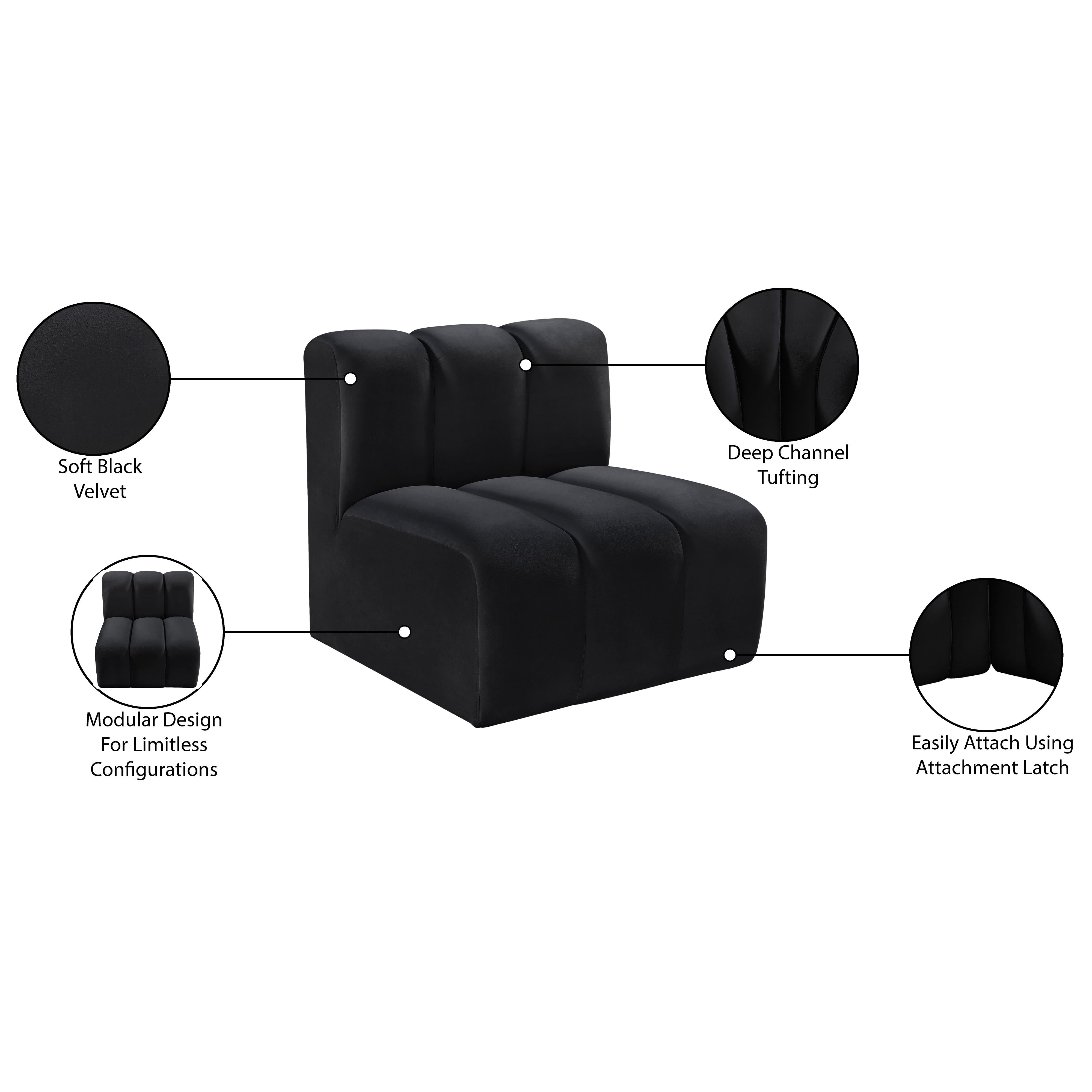 Meridian Arc Black Velvet Straight Chair