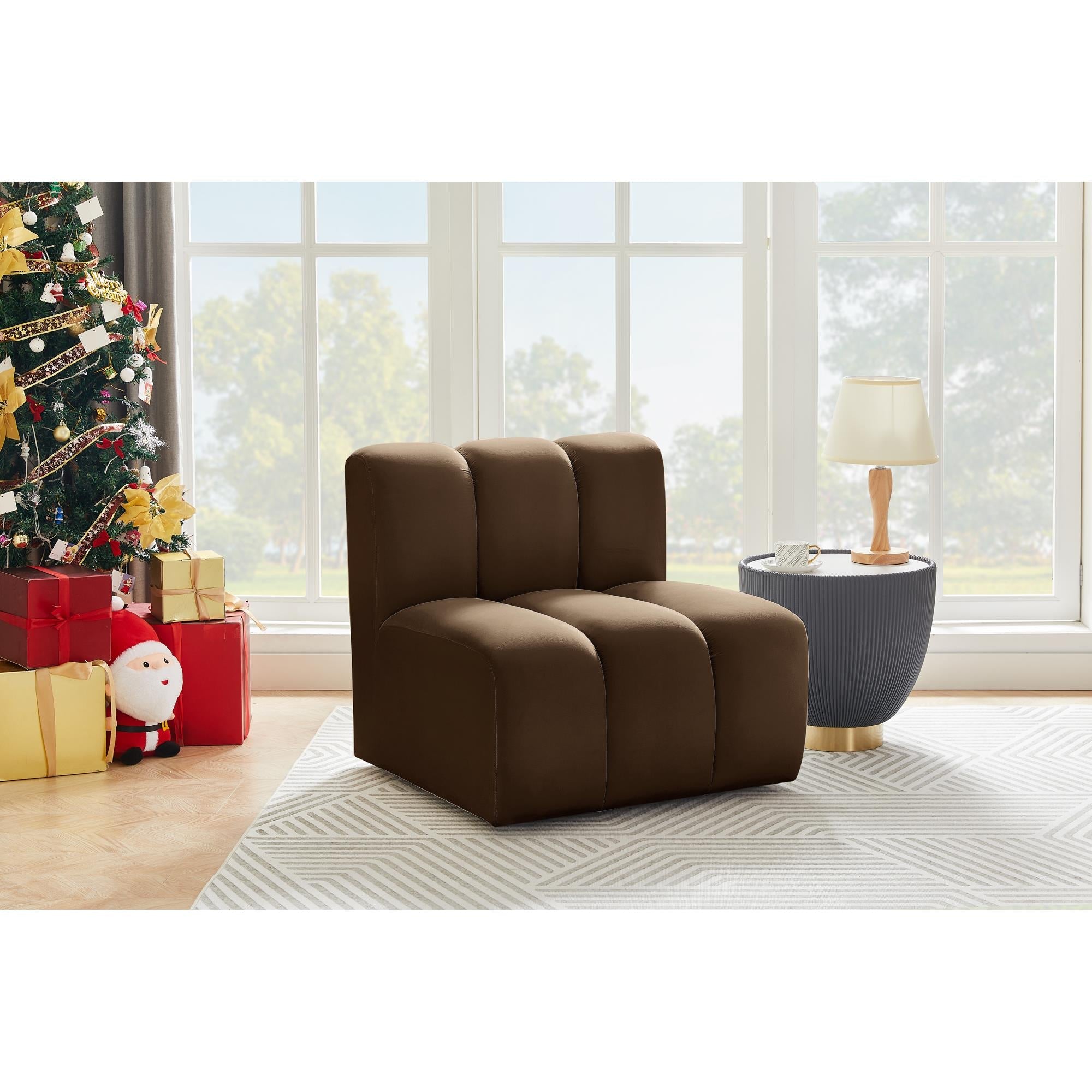 Meridian Arc Brown Velvet Straight Chair