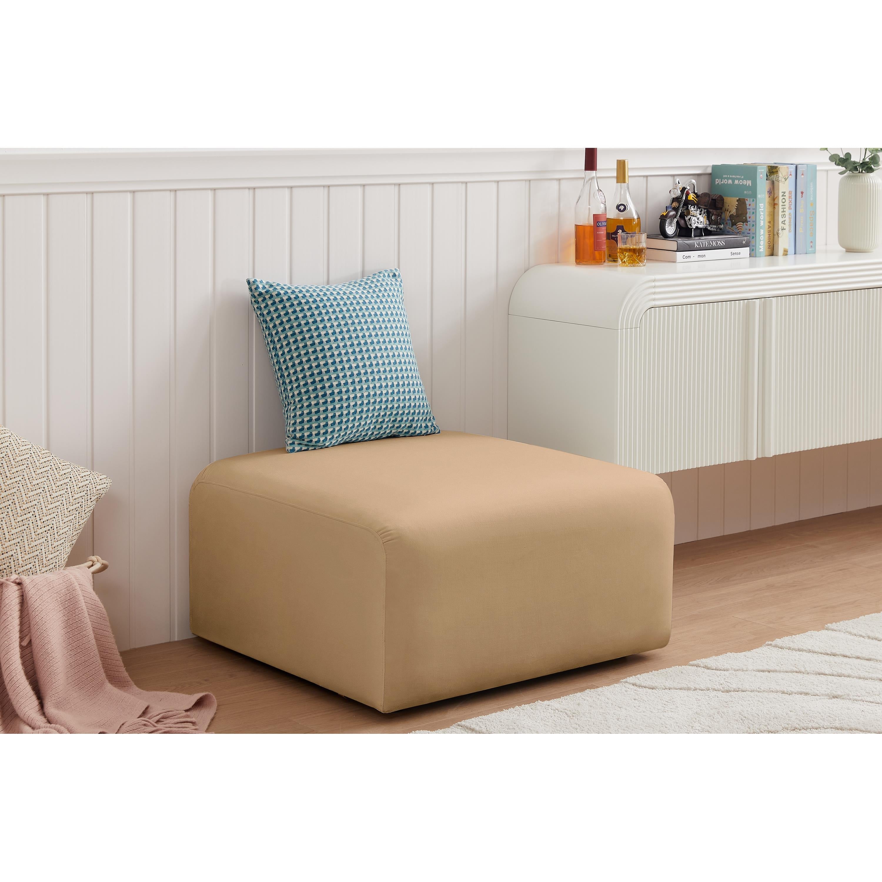 Meridian Arc Camel Velvet Ottoman