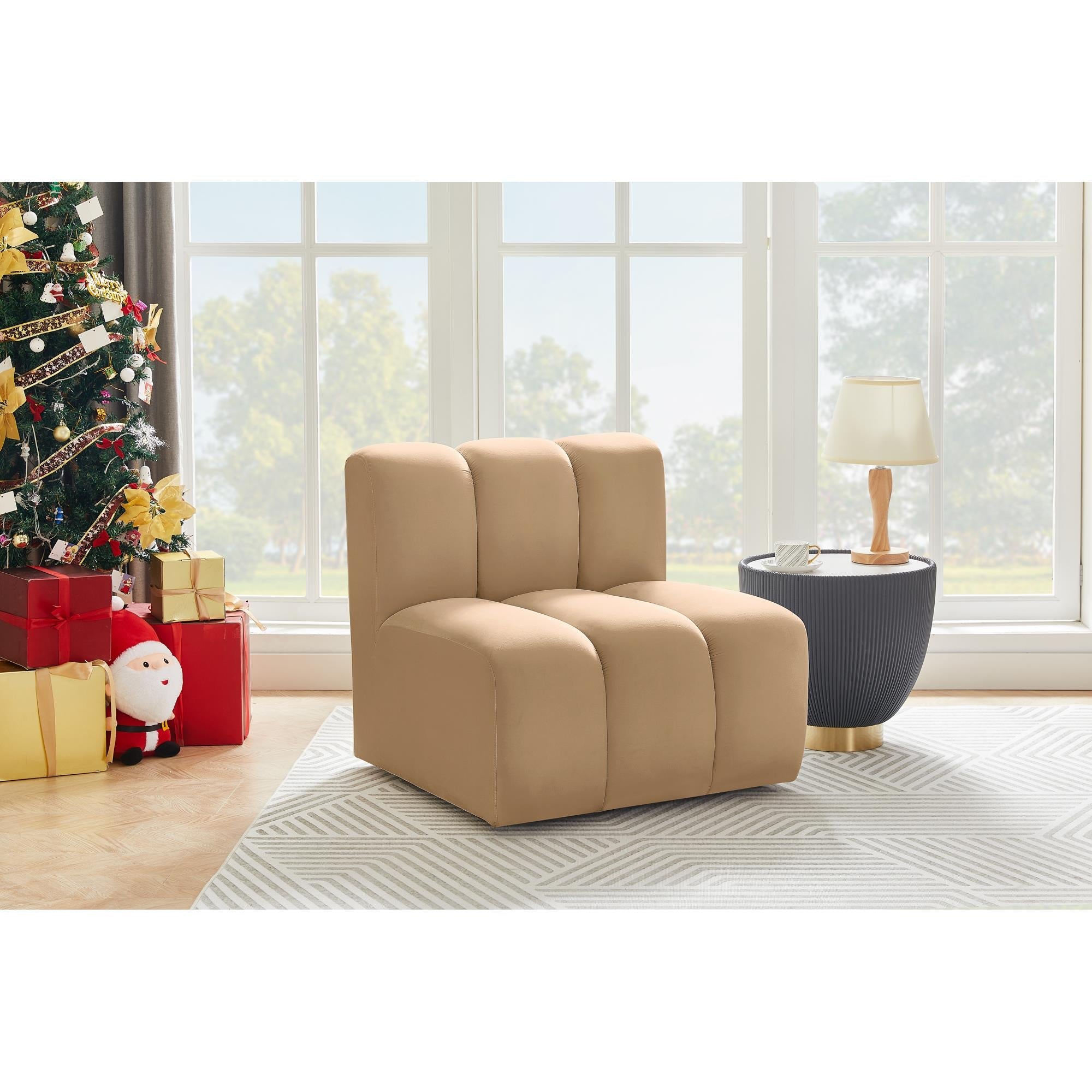 Meridian Arc Camel Velvet Straight Chair