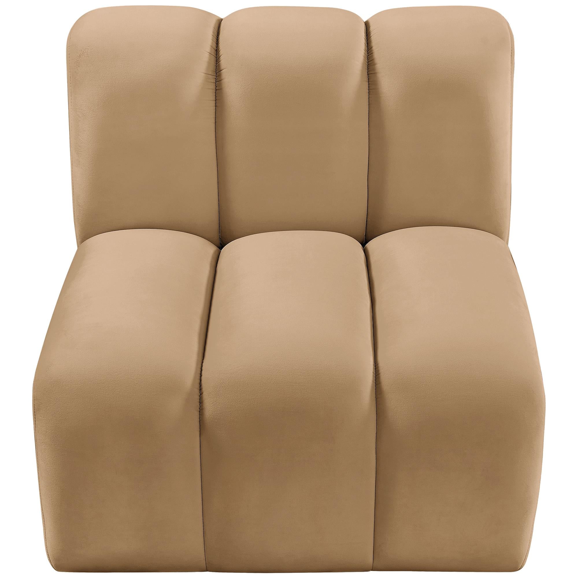 Meridian Arc Camel Velvet Straight Chair