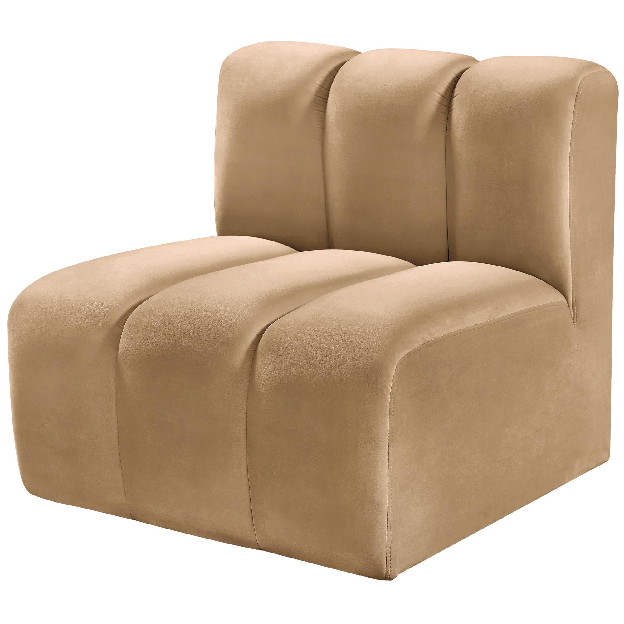 Meridian Arc Camel Velvet Straight Chair